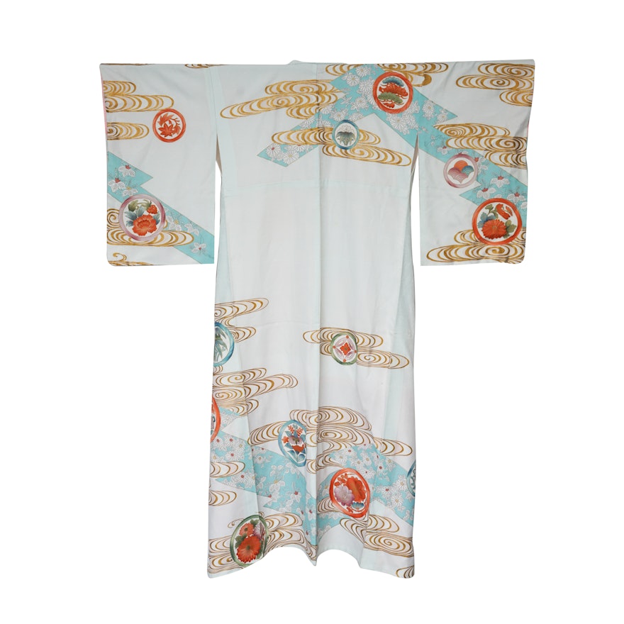 Circa 1940s Vintage Handwoven Silk Damask Kimono