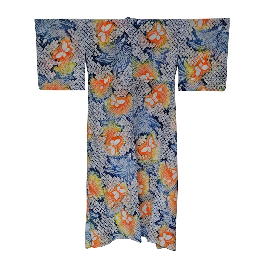 Circa 1910 Antique Handwoven Shibori Cotton Kimono