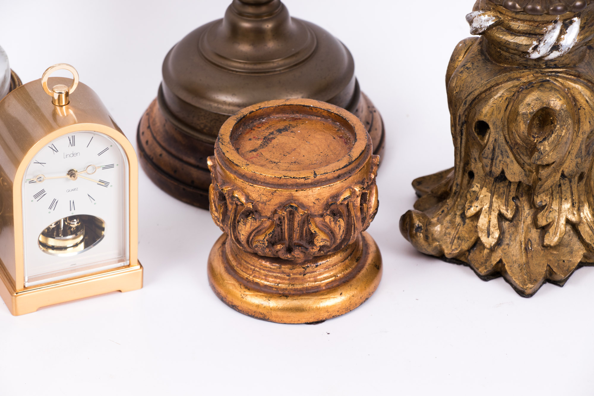 Vintage Gold Toned Home Decor including Waterford and Linden Desk Clocks