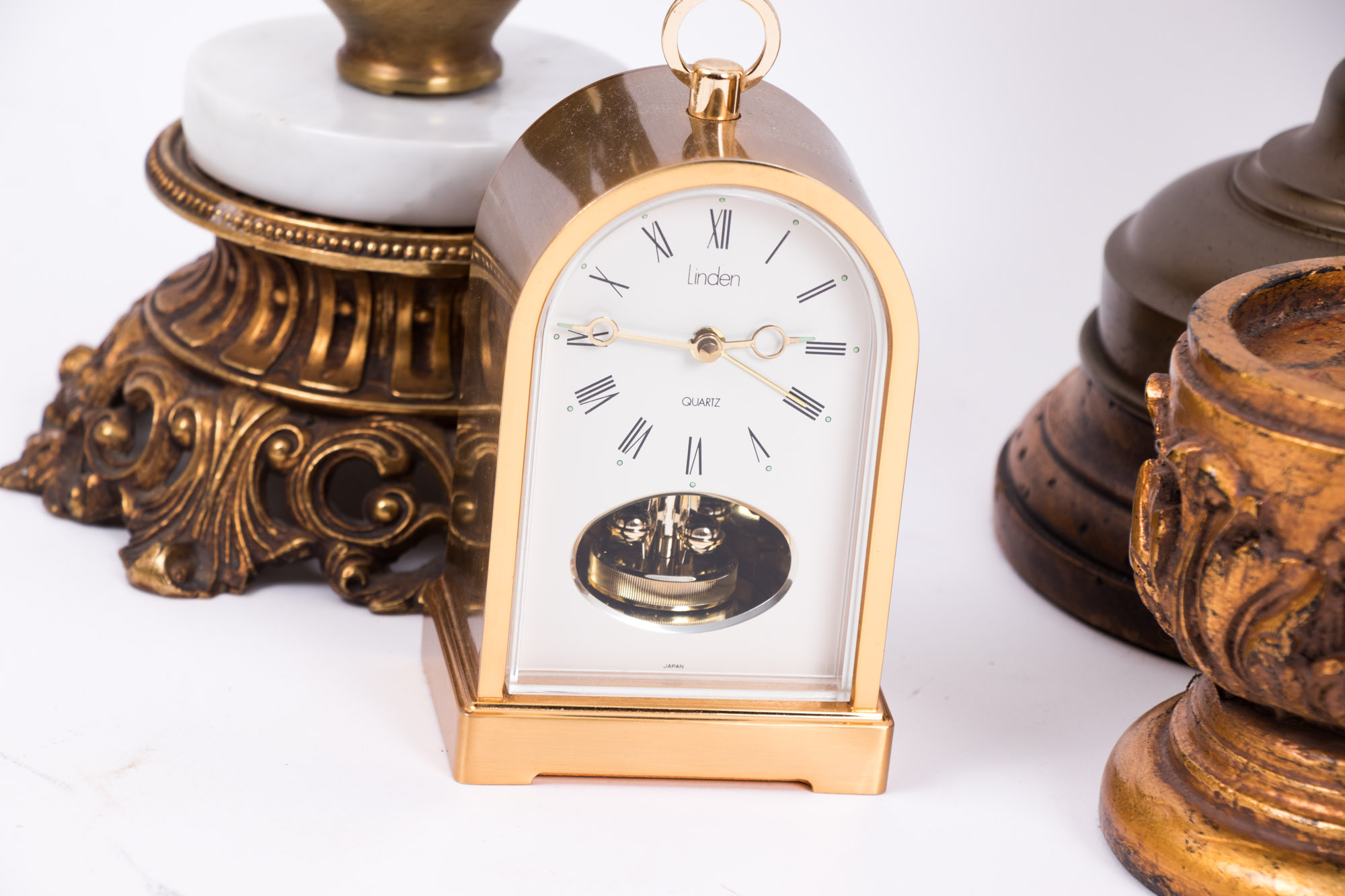 Vintage Gold Toned Home Decor including Waterford and Linden Desk Clocks