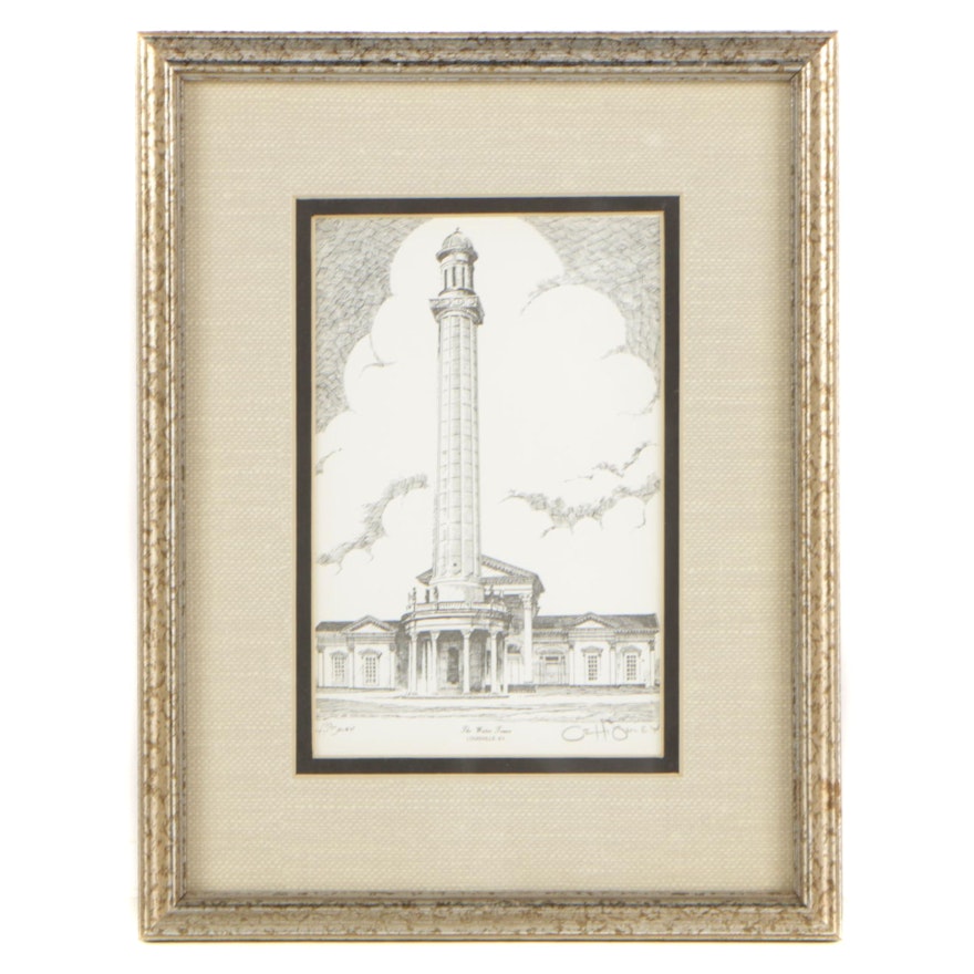 O.H. Ohley Lithograph "The Water Tower"