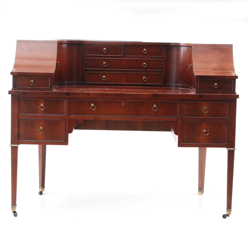 "Hekman Furniture"  Carlton House-Style Yew Wood Veneer Executive Desk