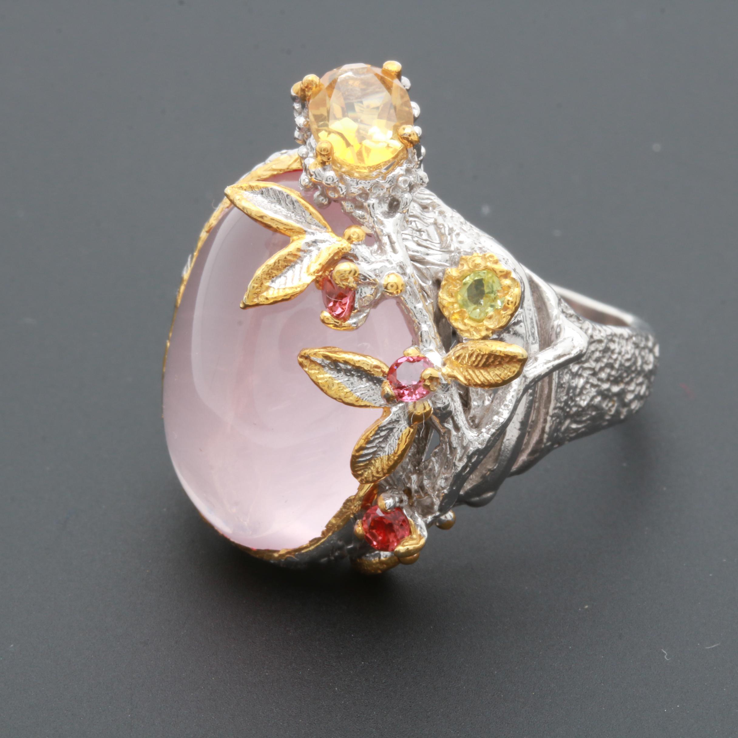Sterling Silver Rose Quartz, Citrine and Rhodolite Garnet Jewelry