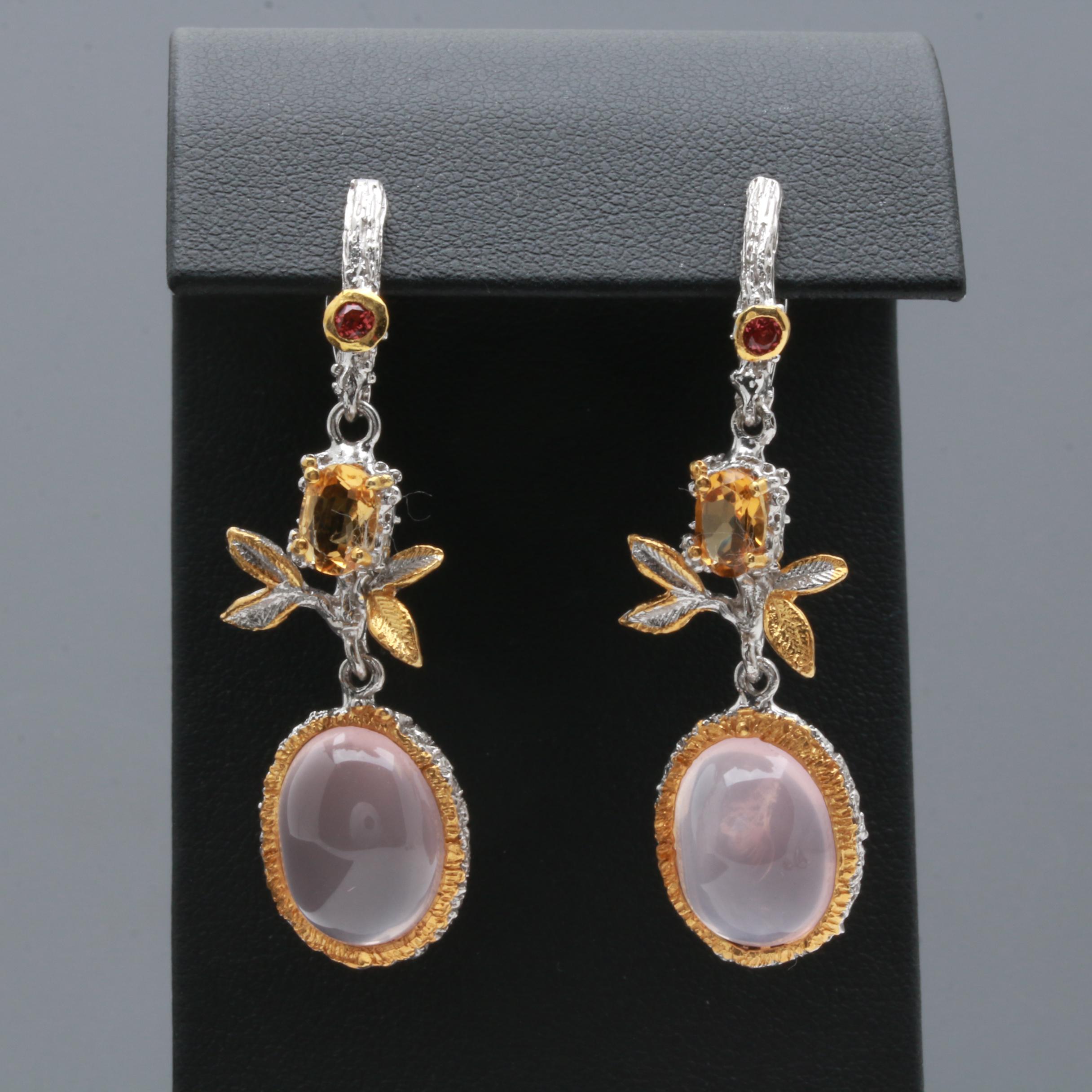 Sterling Silver Rose Quartz, Citrine and Rhodolite Garnet Jewelry
