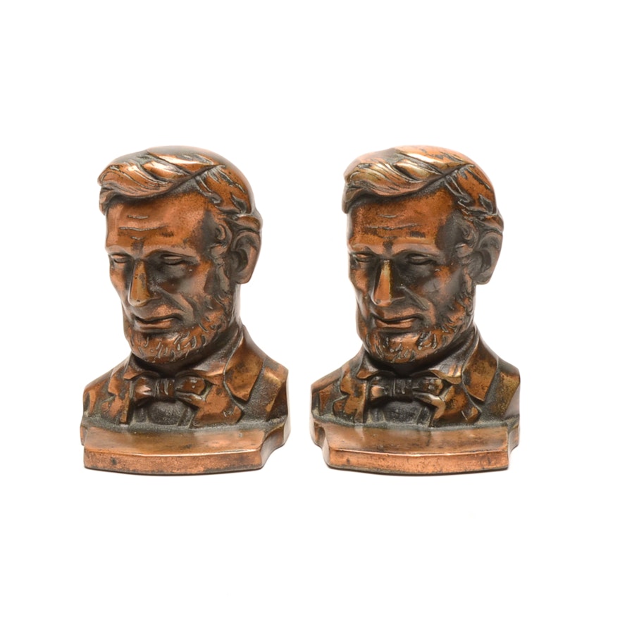 Cast Patinated Bronze Abraham Lincoln Bookends