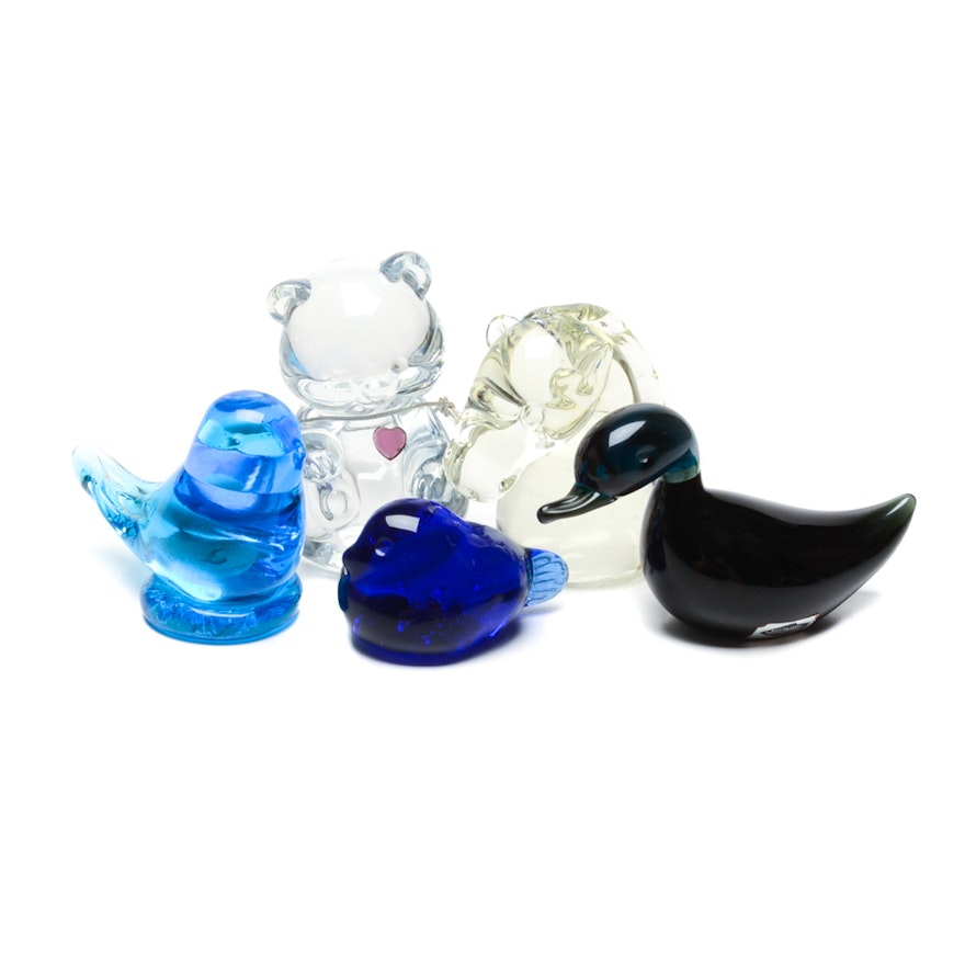 Assorted Glass Paperweights Featuring Fenton and Leoward