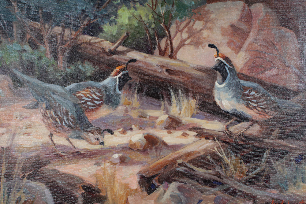 Maxine Johnston  Original Oil Painting "Gambel Quails"