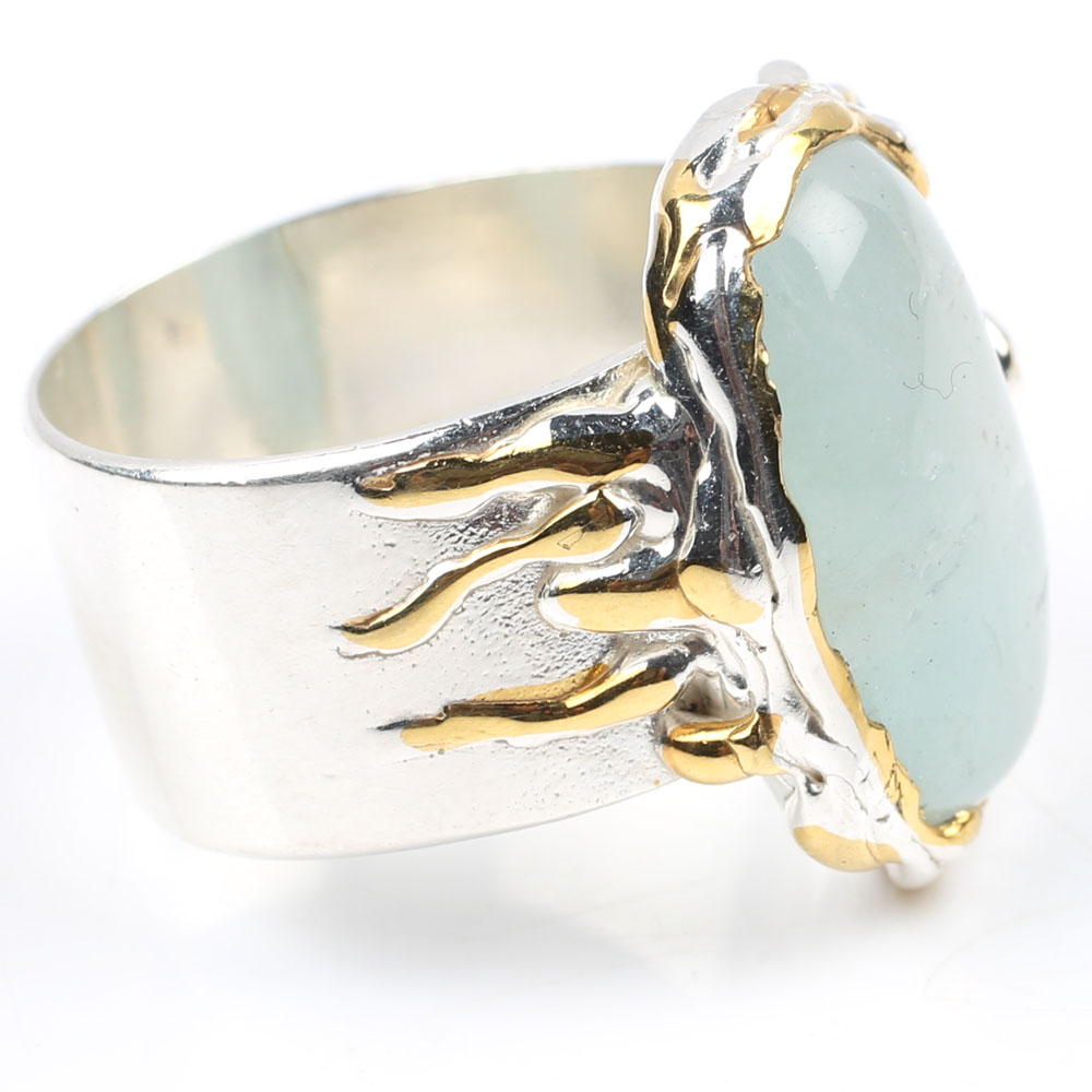 Sterling Silver 7.35 CT Aquamarine and Garnet Ring