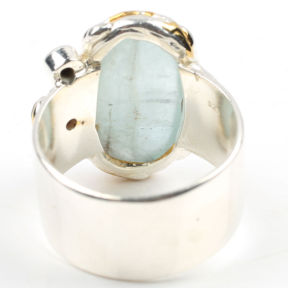 Sterling Silver 7.35 CT Aquamarine and Garnet Ring