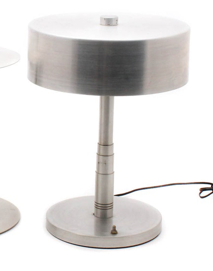 Two Modernica Mid Century Modern Brushed Metal Table Lamps