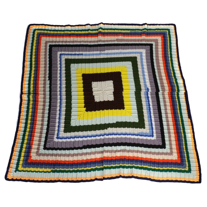 Vintage Multi-colored Hand Crocheted Blanket