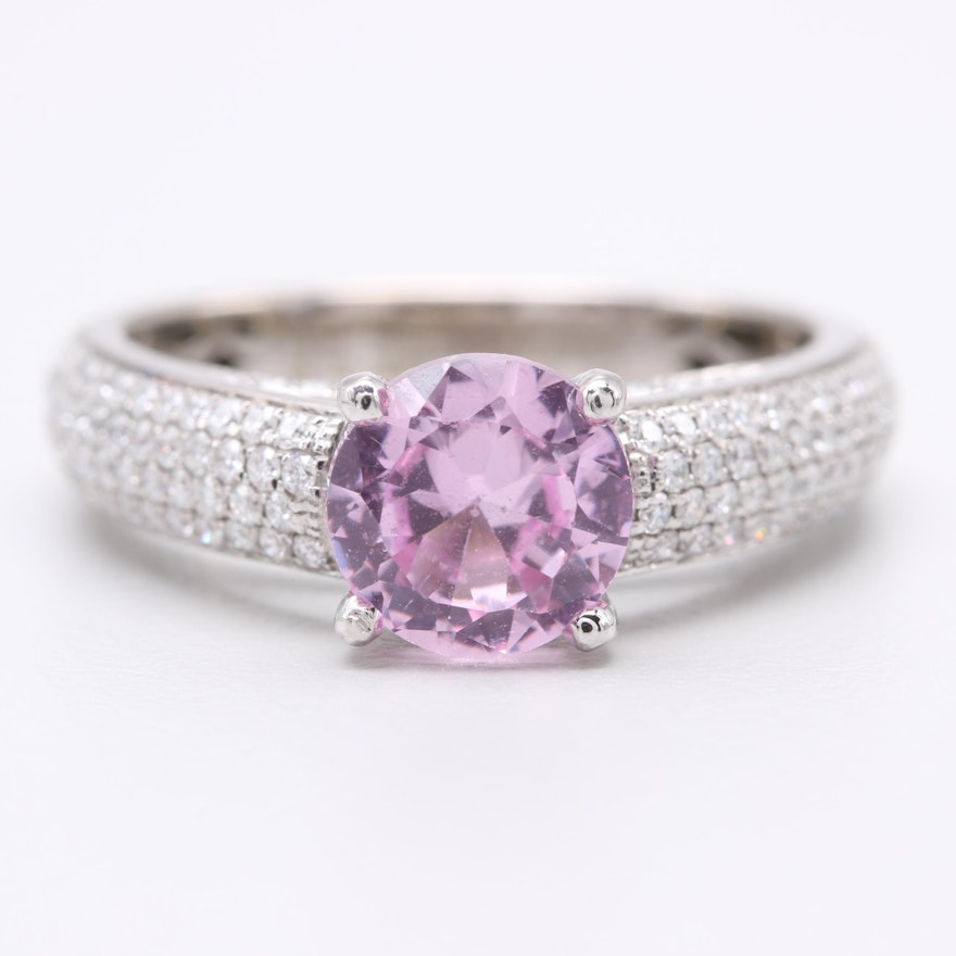 Simon G. 18K White Gold Synthetic Pink Sapphire and Diamond Ring