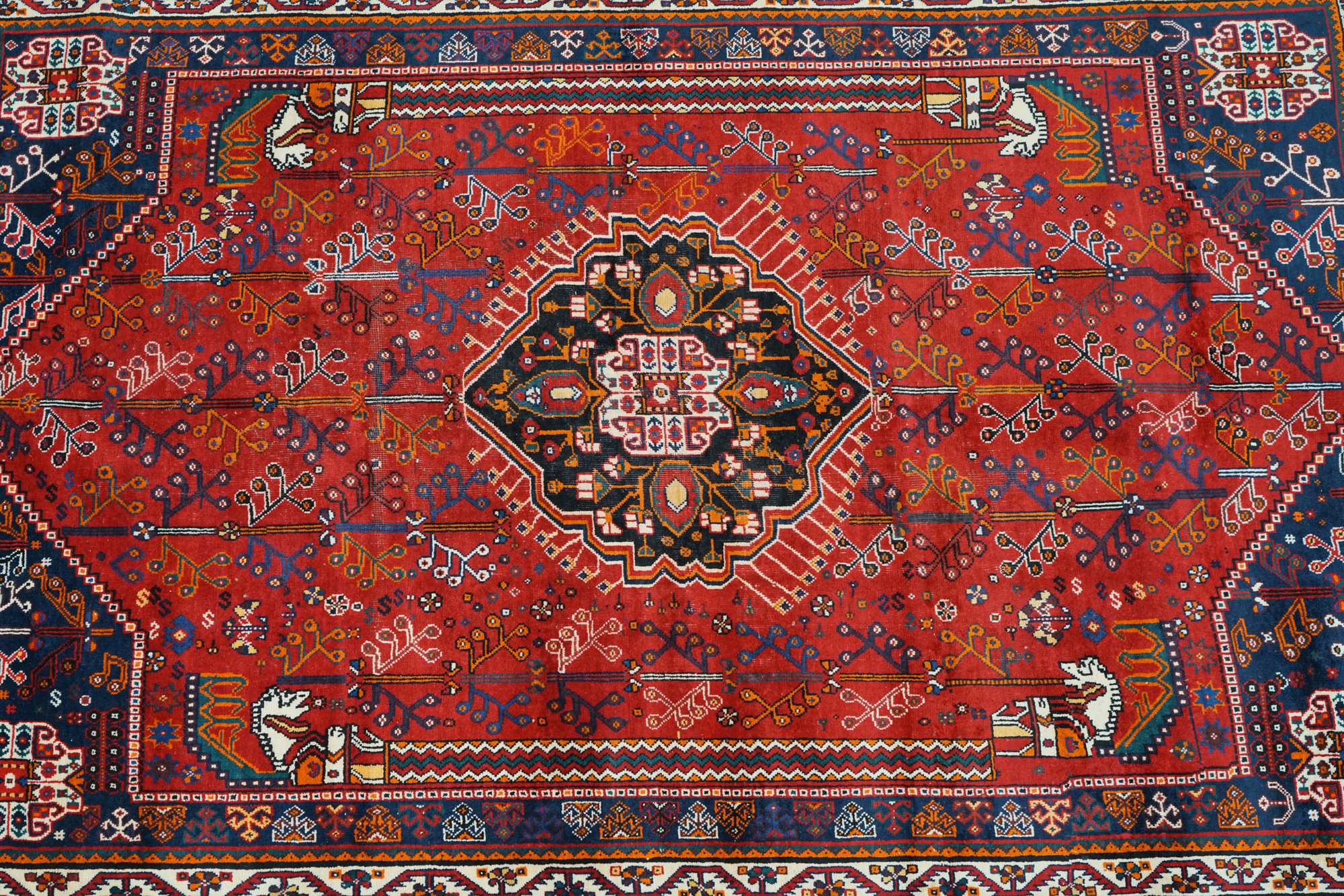 Hand-Knotted Persian Qashqai Wool Area Rug