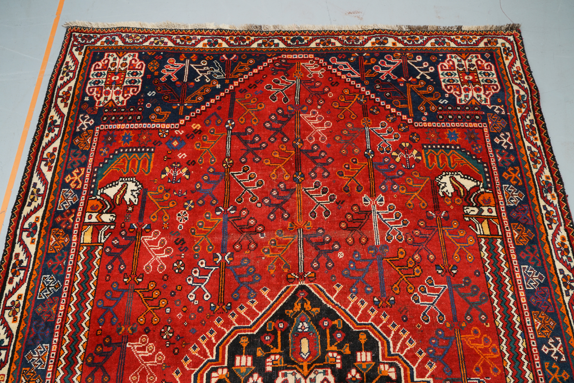 Hand-Knotted Persian Qashqai Wool Area Rug