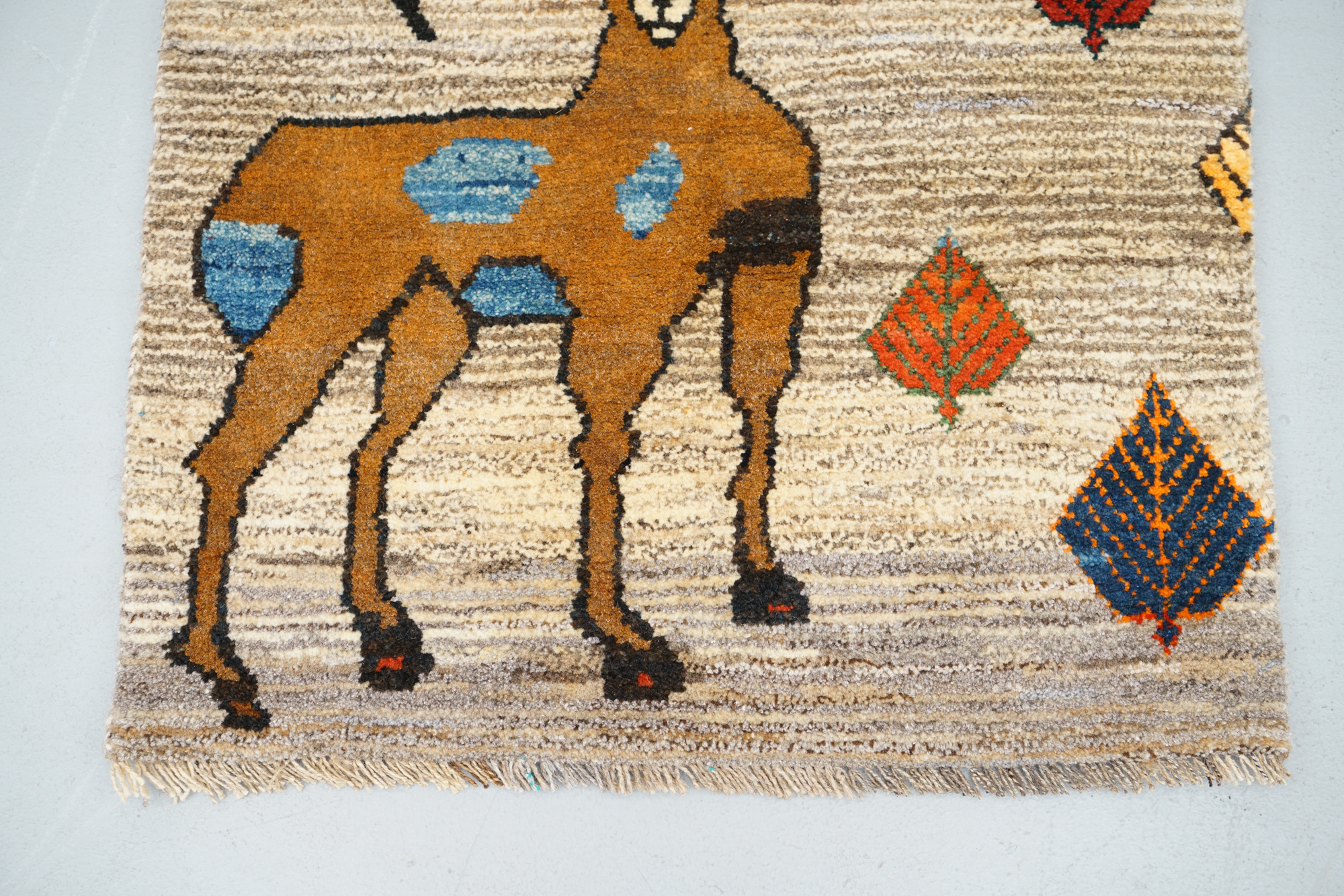 Hand-Knotted Persian Gabbeh Pictorial Wool Accent Rug