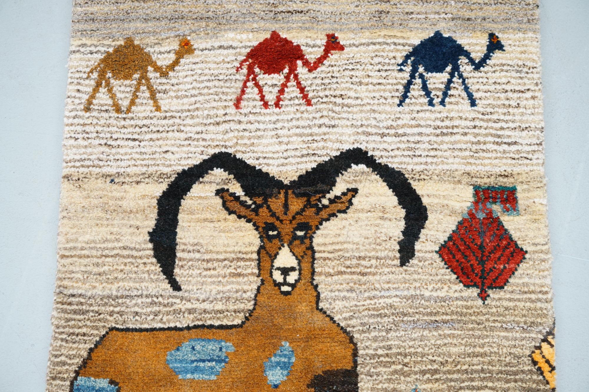 Hand-Knotted Persian Gabbeh Pictorial Wool Accent Rug