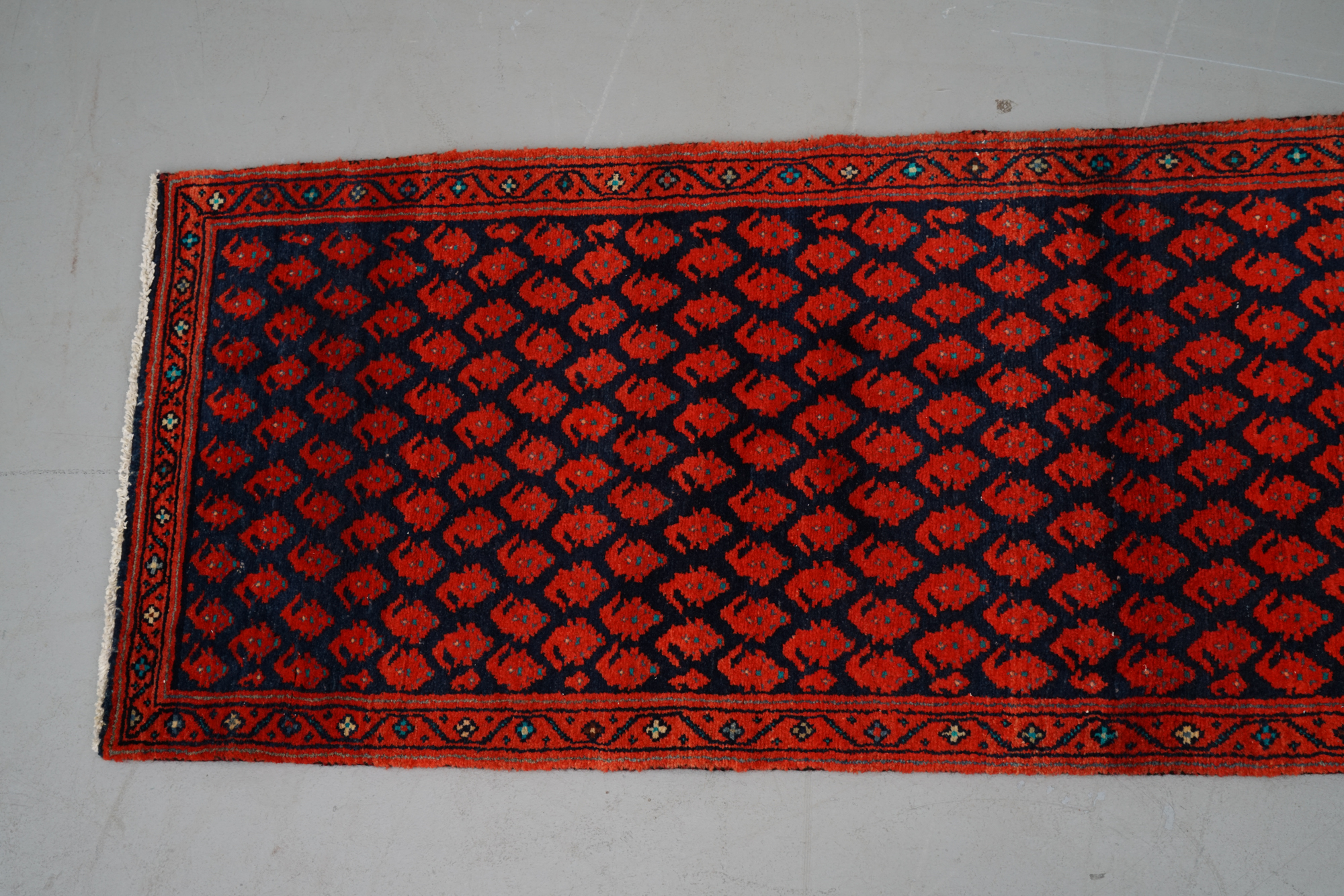 Hand-Knotted Mir-a-Boteh Wool Carpet Runner