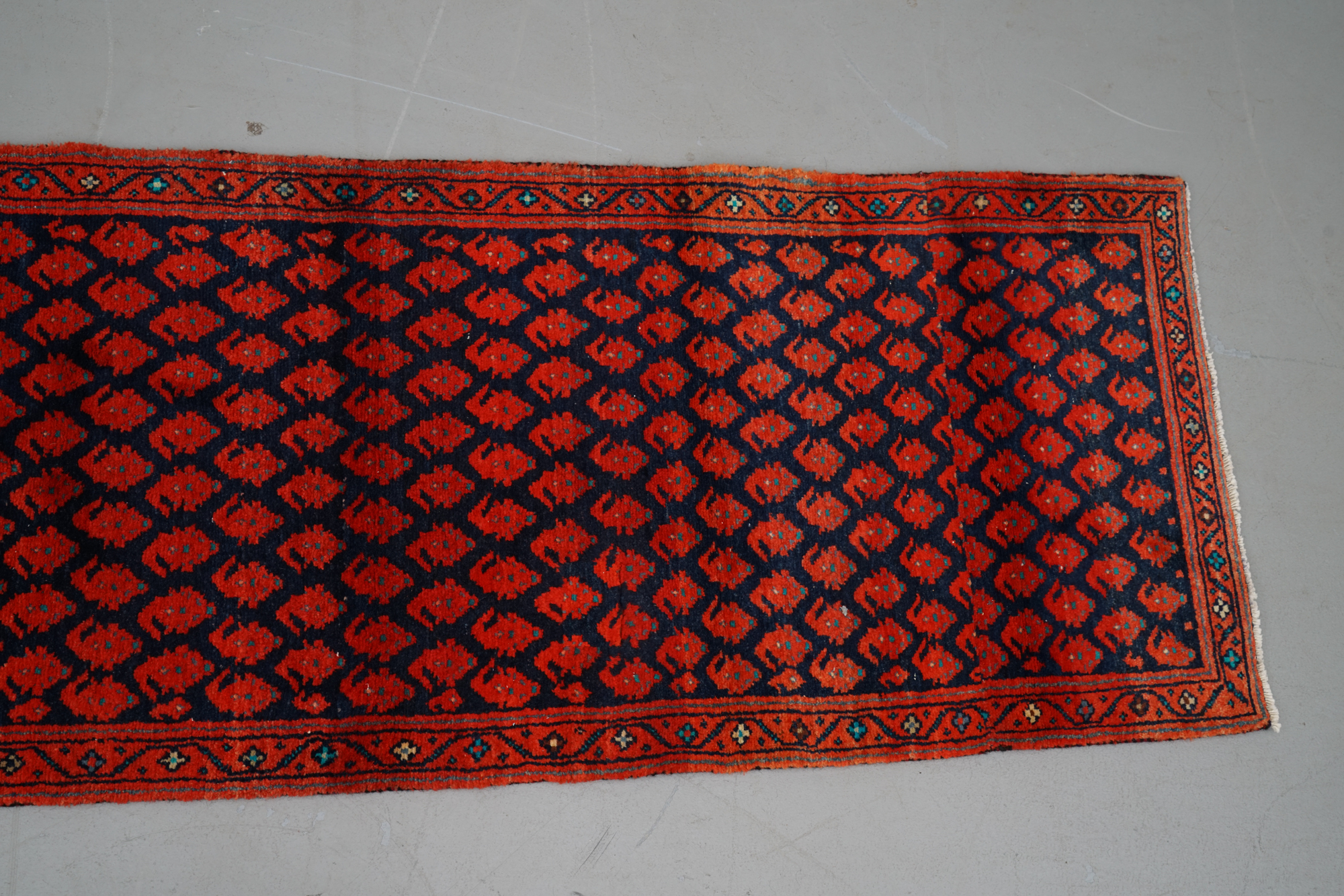 Hand-Knotted Mir-a-Boteh Wool Carpet Runner