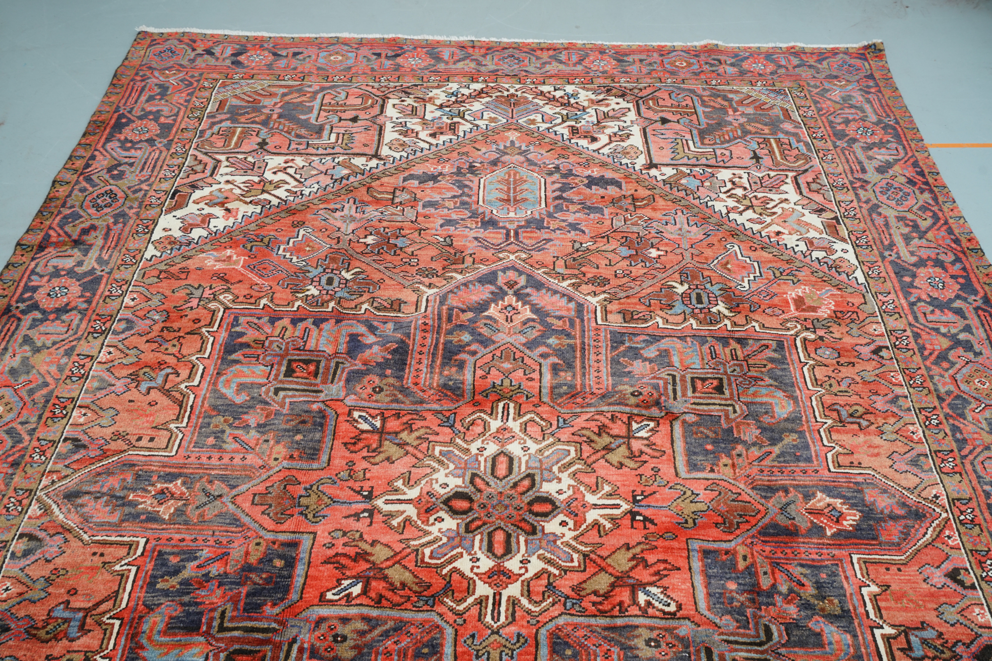 Hand-Knotted Persian Heriz Wool Area Rug