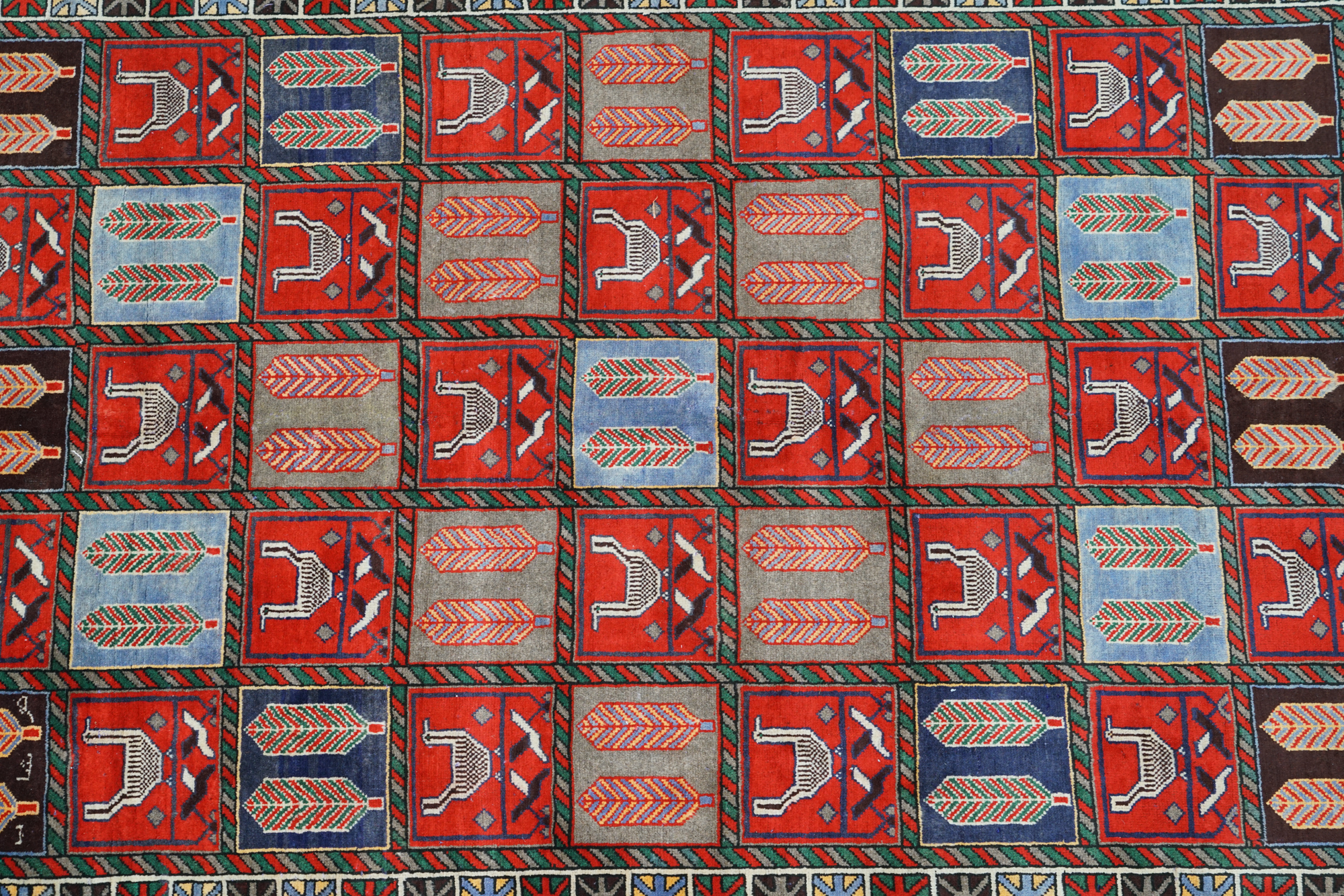 Hand-Knotted Inscribed Garden Panel Wool Area Rug