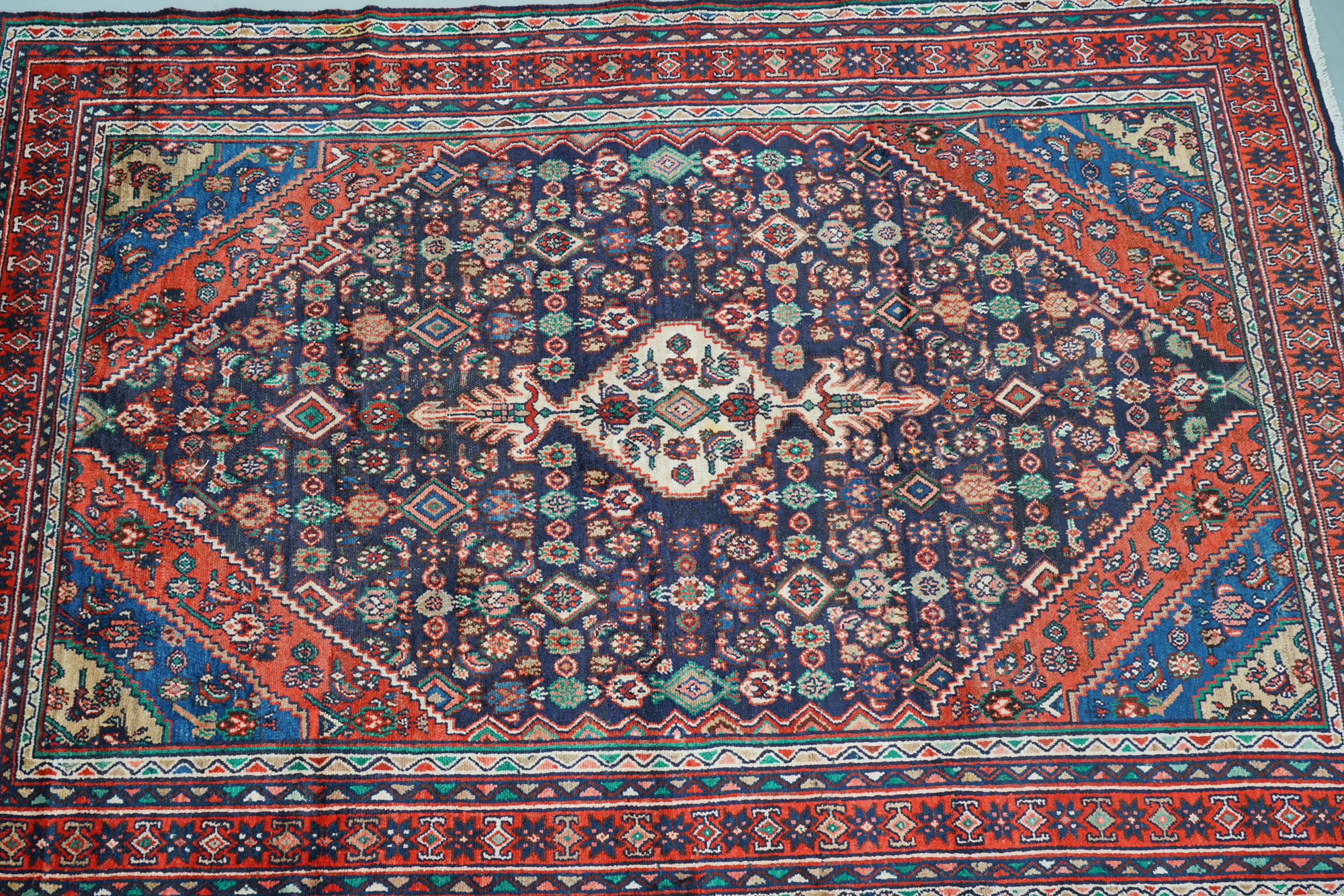 Hand-Knotted Persian Hamadan Wool Area Rug