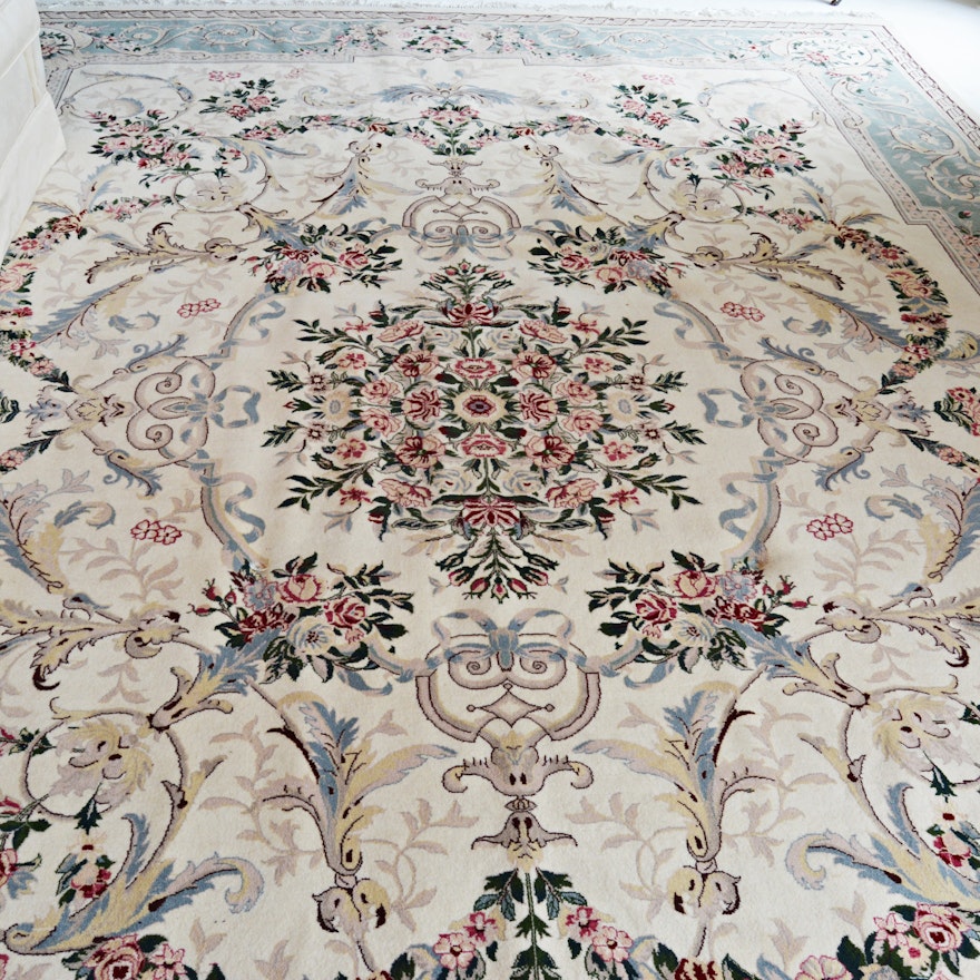 Finely Hand-Knotted Signed Aubusson Inspired Wool Area Rug