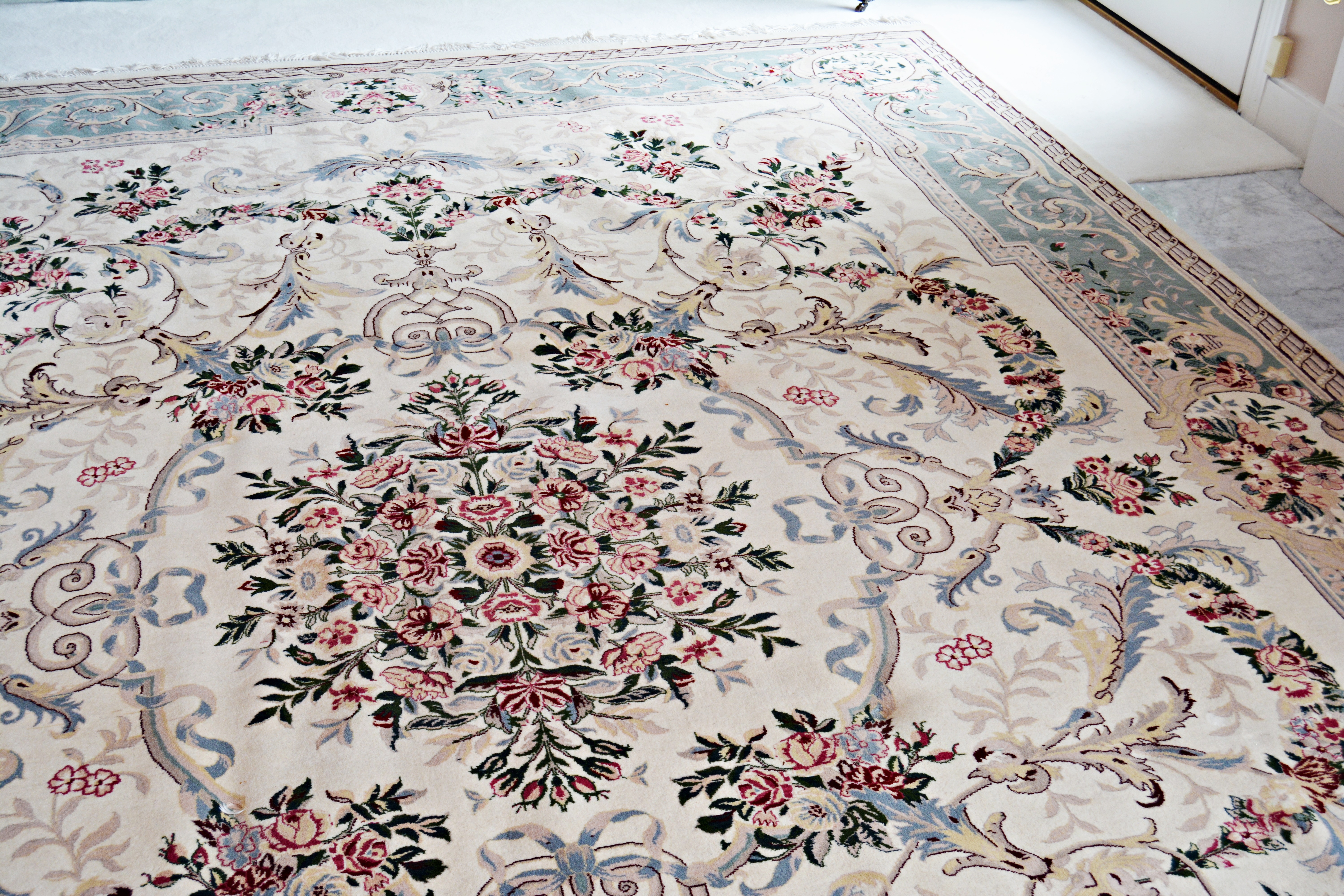 Finely Hand-Knotted Signed Aubusson Inspired Wool Area Rug