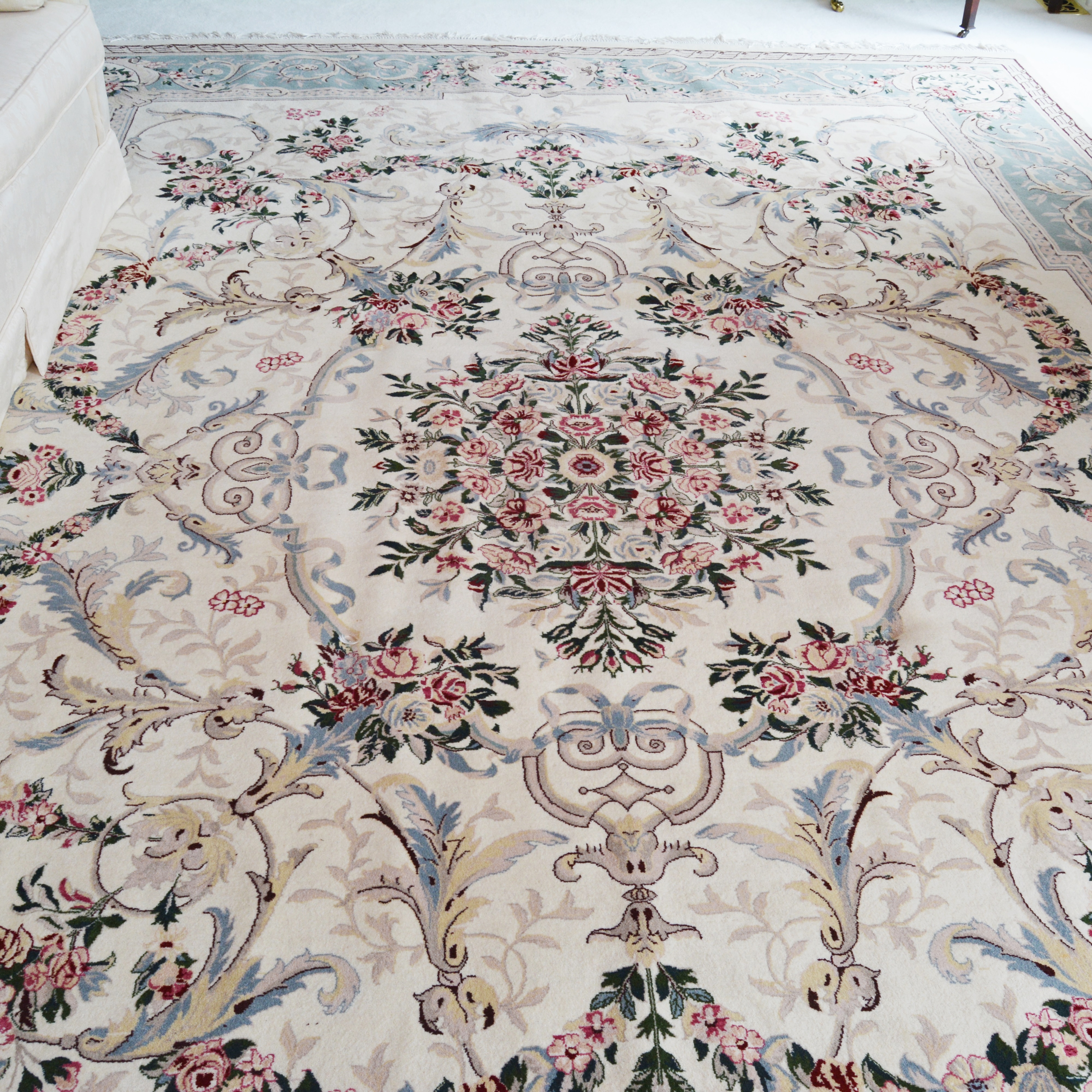 Finely Hand-Knotted Signed Aubusson Inspired Wool Area Rug