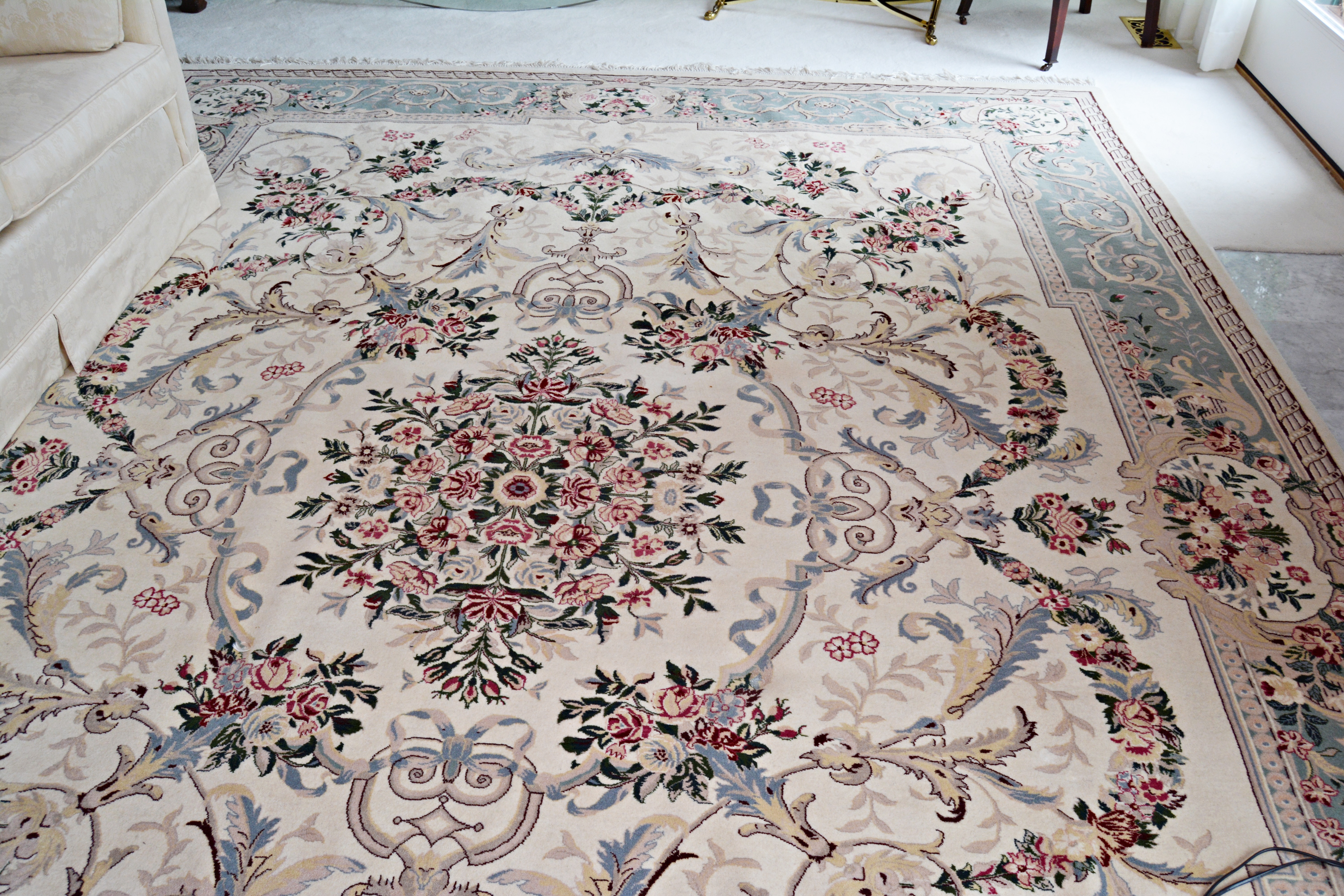 Finely Hand-Knotted Signed Aubusson Inspired Wool Area Rug