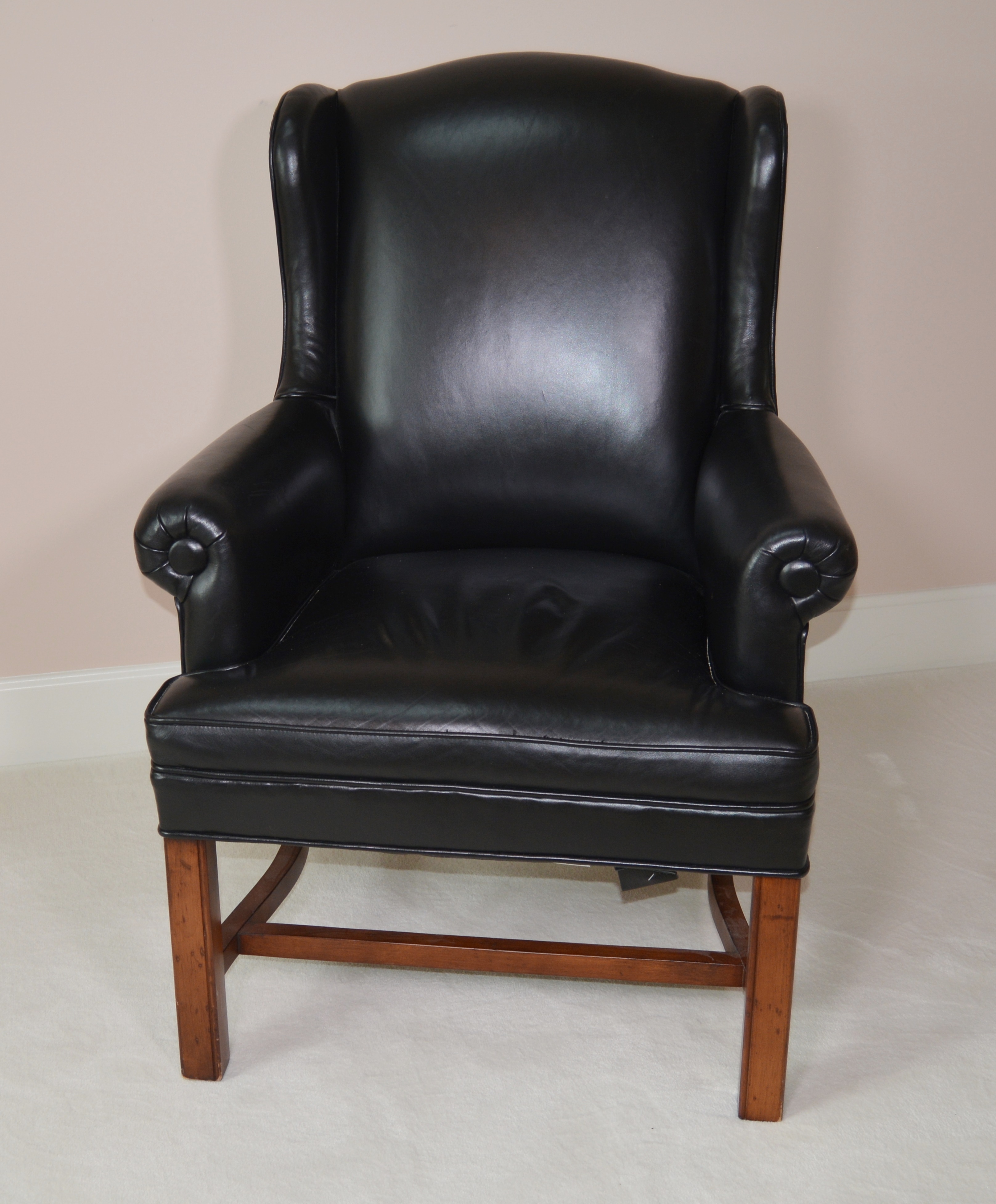 Black Leather Petite Wing Chair by Ferguson Copeland, Ltd.
