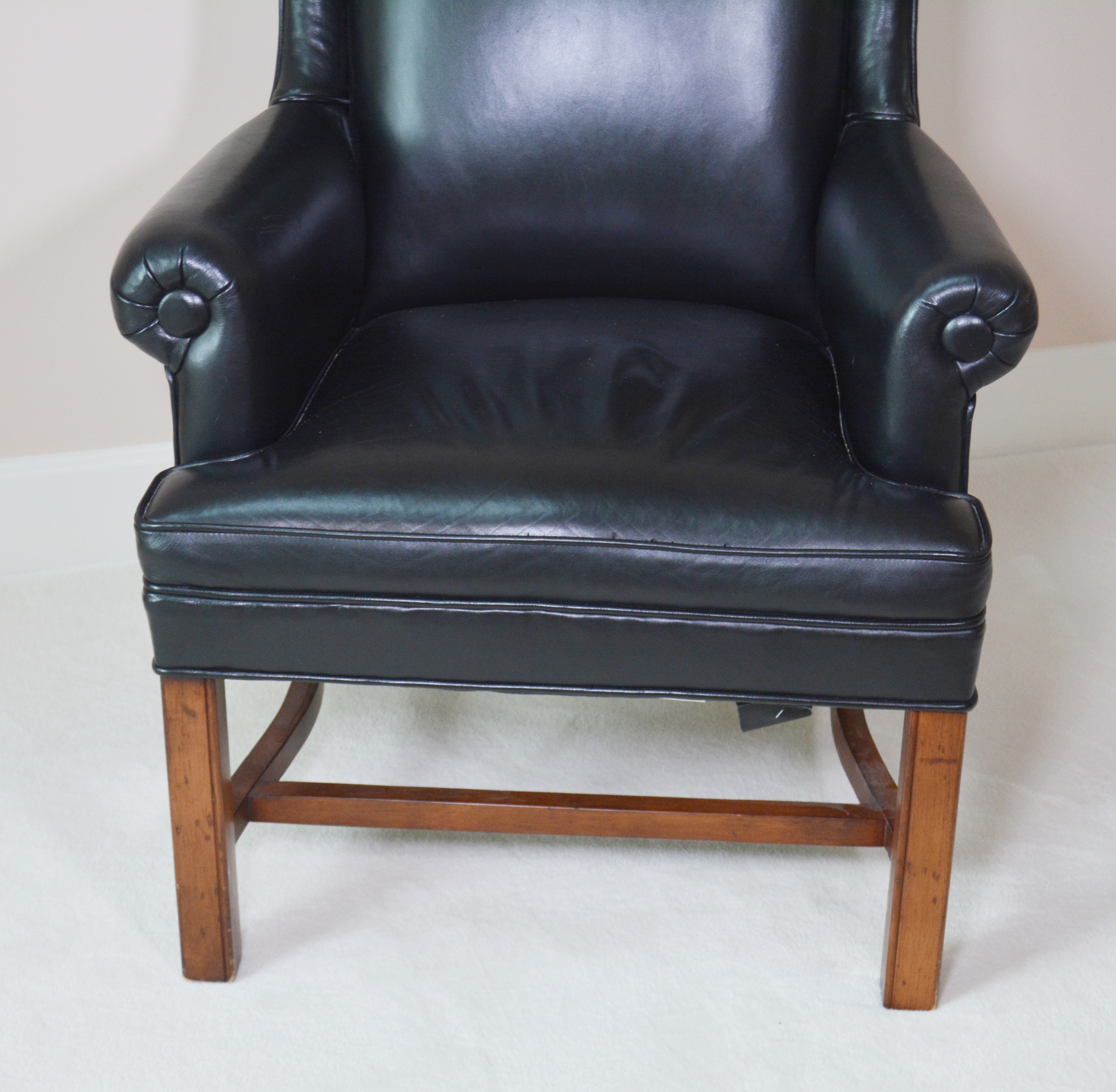 Black Leather Petite Wing Chair by Ferguson Copeland, Ltd.