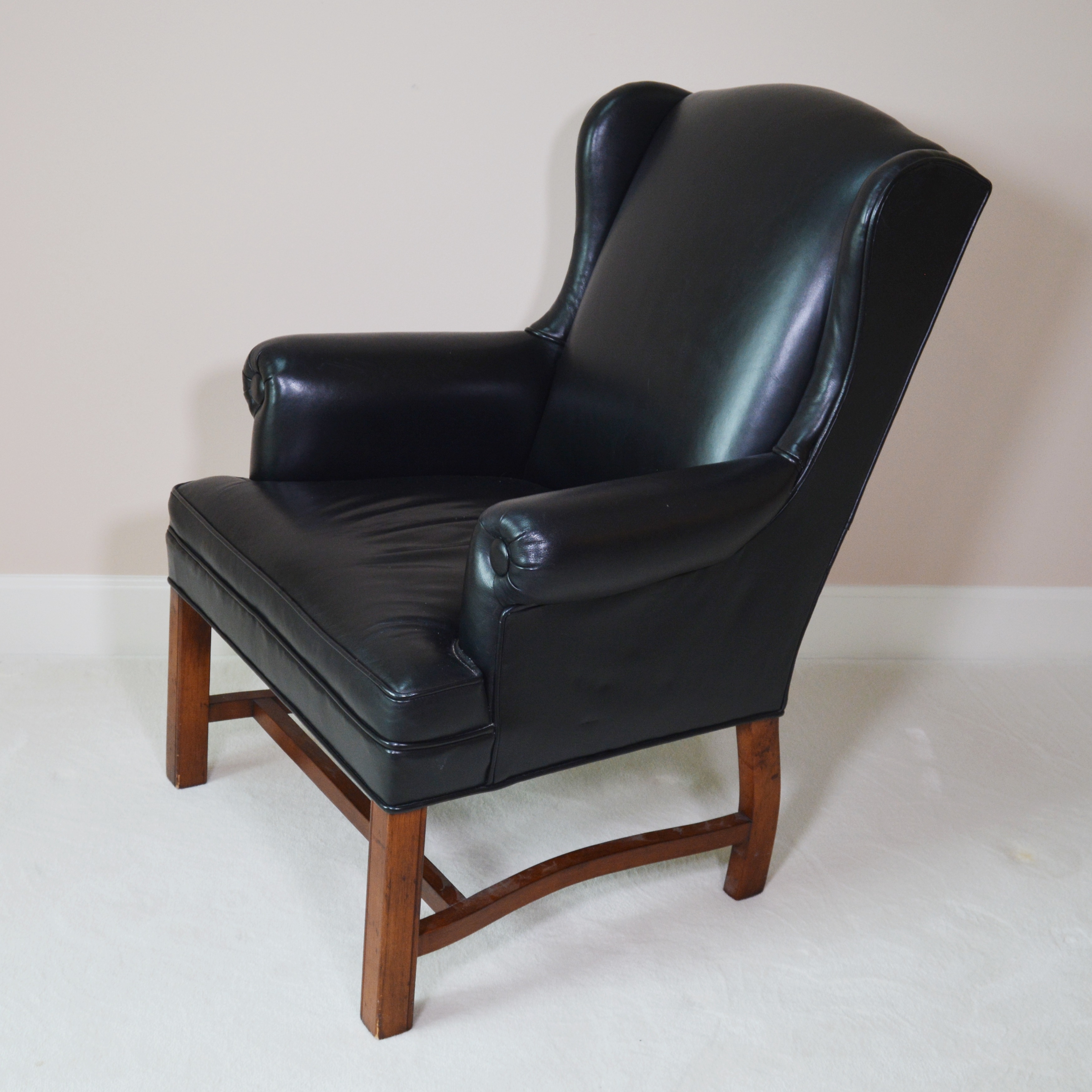 Black Leather Petite Wing Chair by Ferguson Copeland, Ltd.