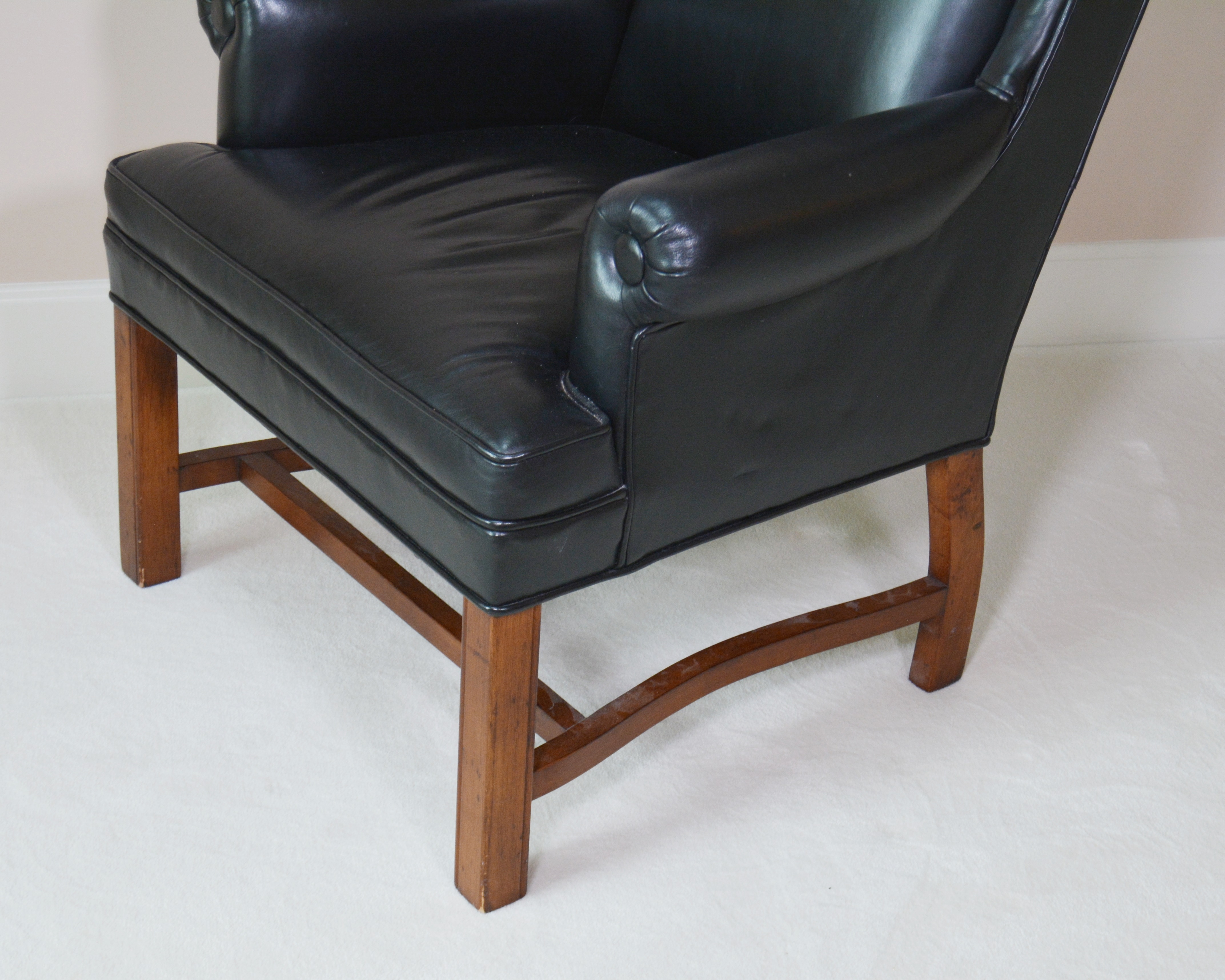 Black Leather Petite Wing Chair by Ferguson Copeland, Ltd.