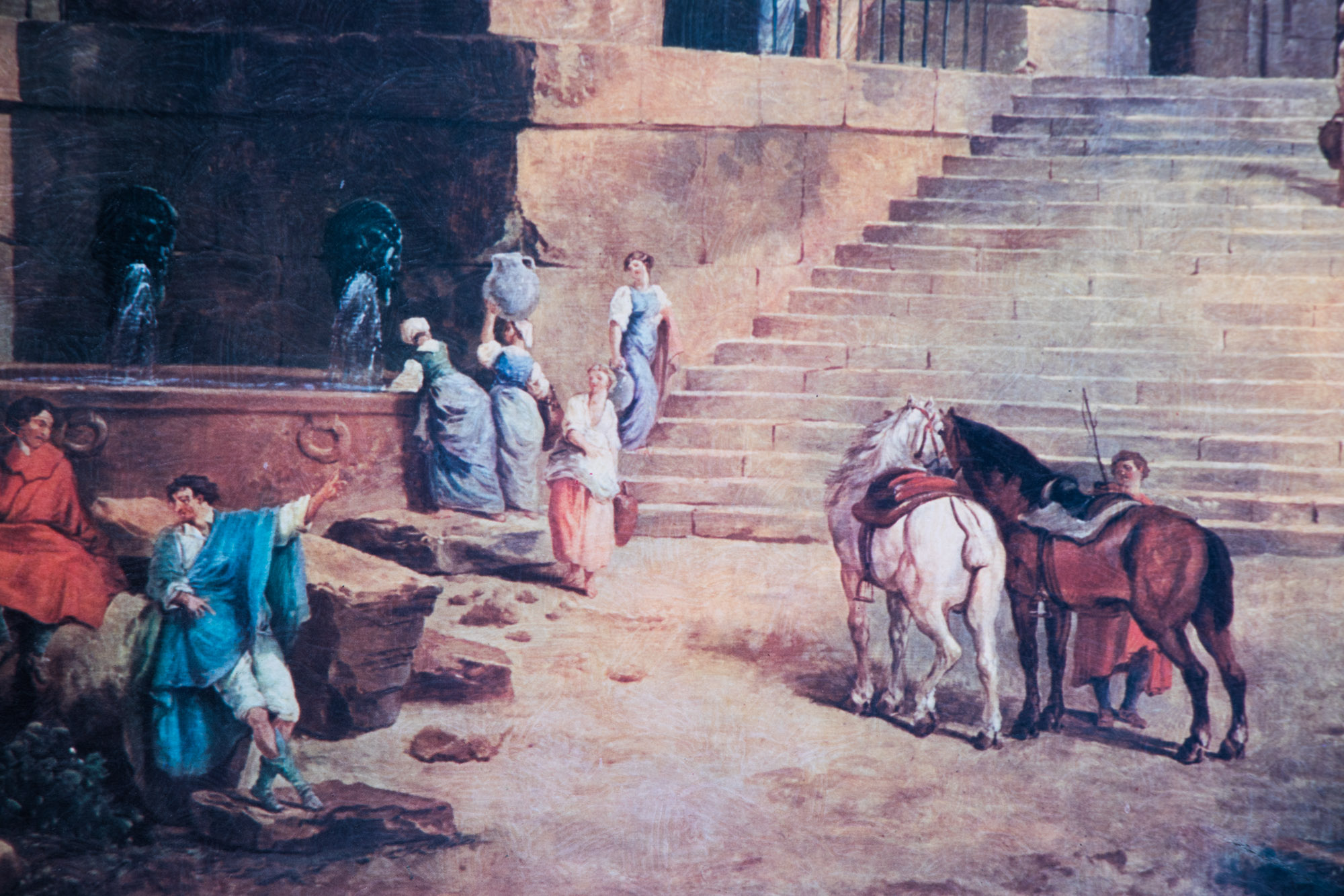 Offset Lithographic Reproduction on Canvas after Hubert Robert "The Fountains"