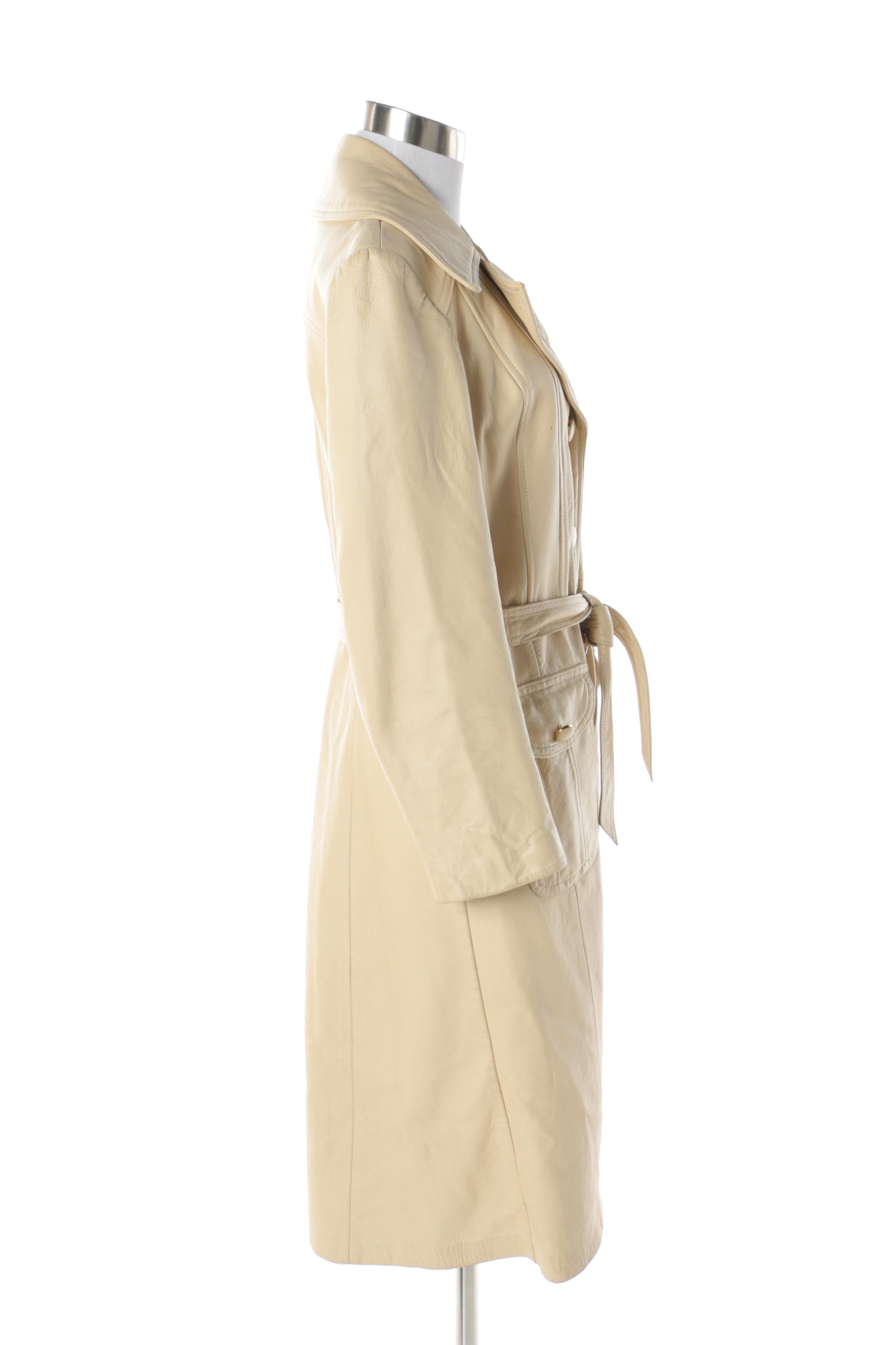 Women's Vintage New England Sportswear Company Cream Leather Trench Coat
