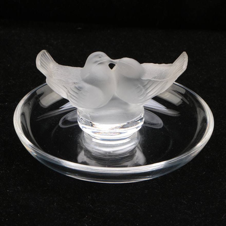 Lalique Crystal "Colombes" Figural Pin Tray