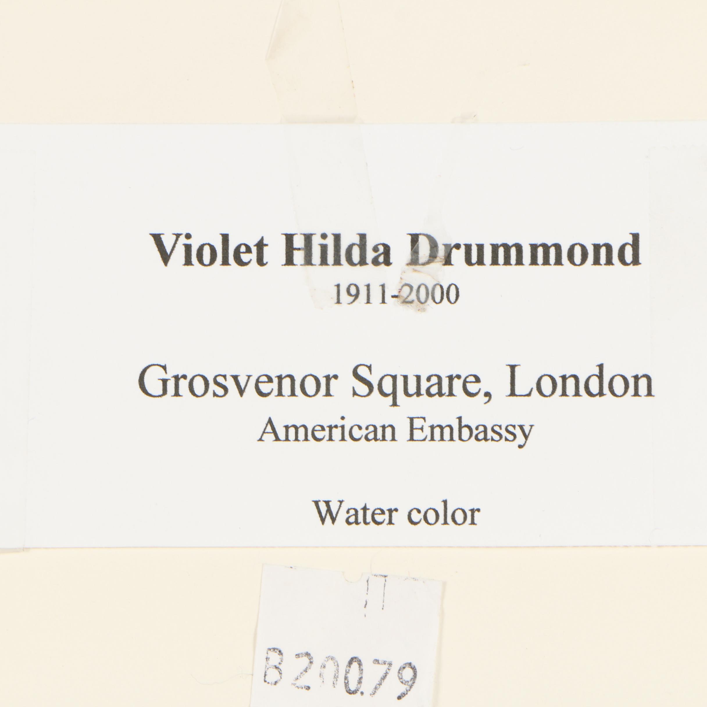 Violet Hilda Drummond Ink and Watercolor Painting "Grosvenor Square, London"