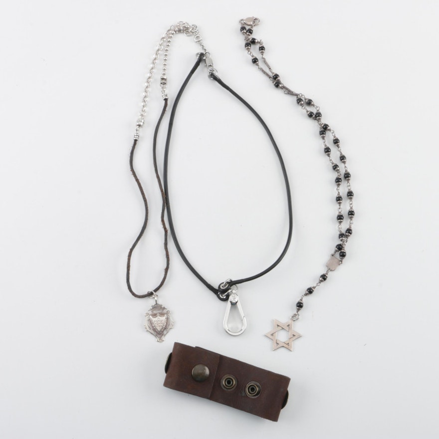 Sterling Silver and Costume Black Onyx and Leather Jewelry With Dolce & Gabbana