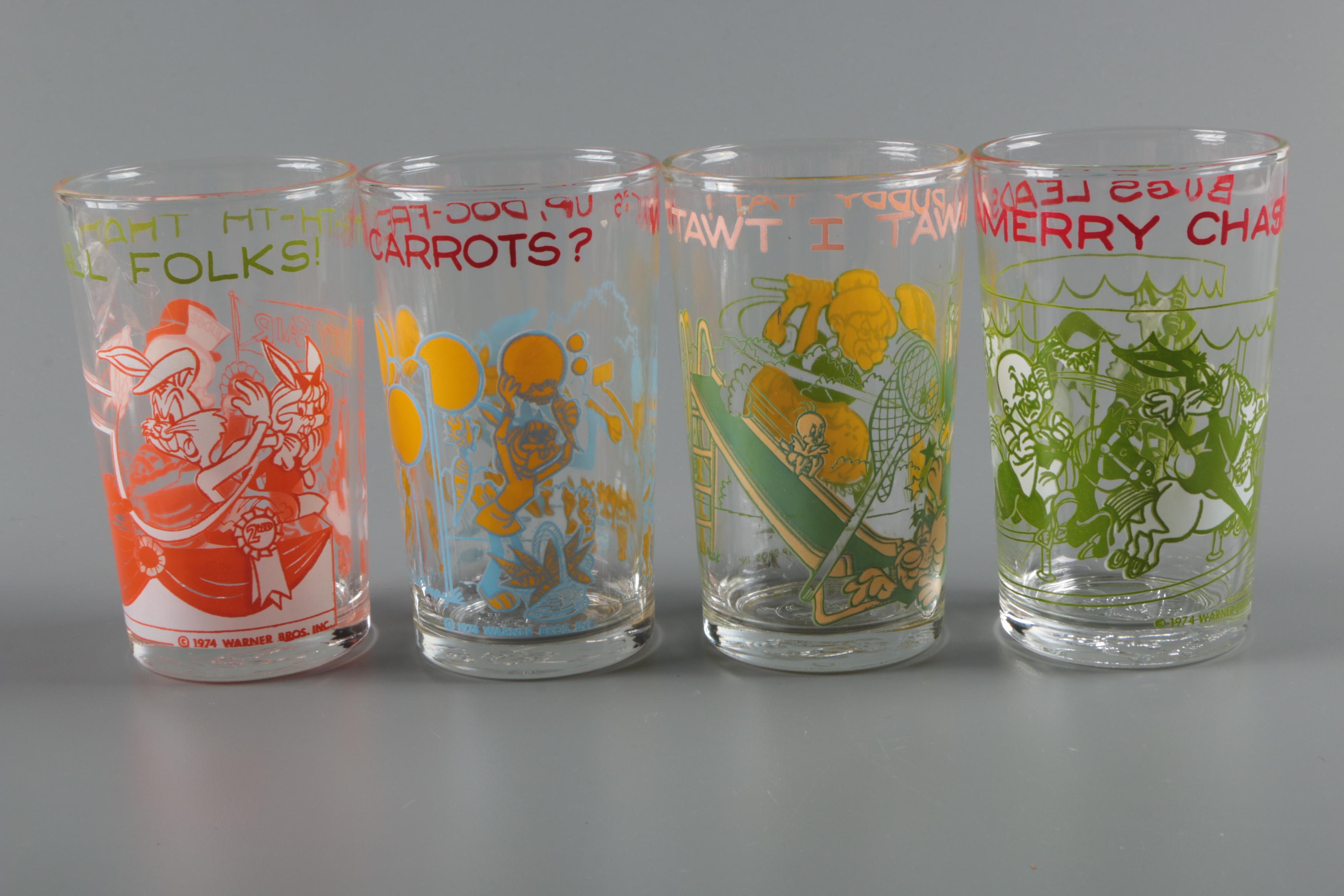 Looney Tunes Themed Juice Glasses Featuring Bugs Bunny and More