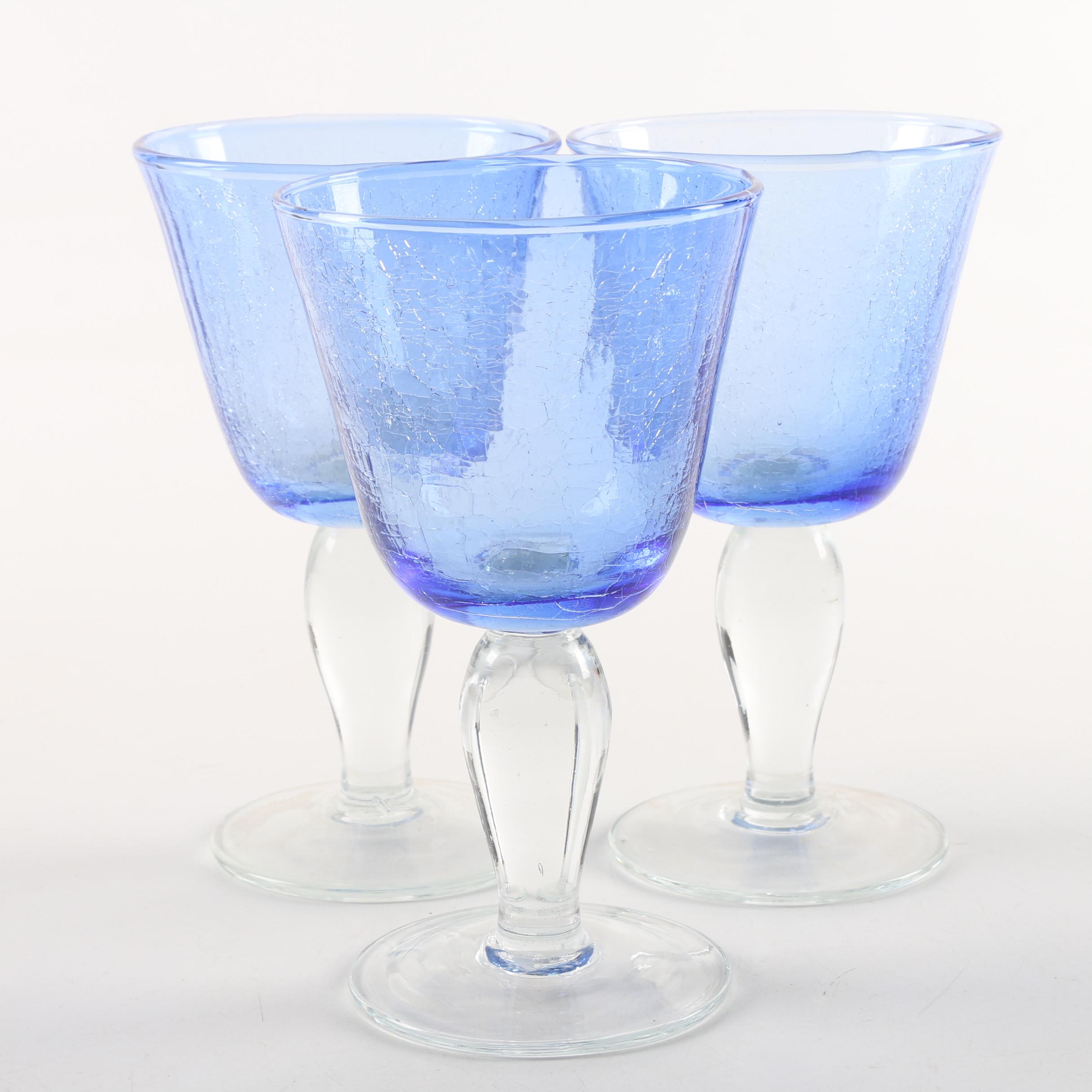 Blue Crackle Glass Wine Goblets