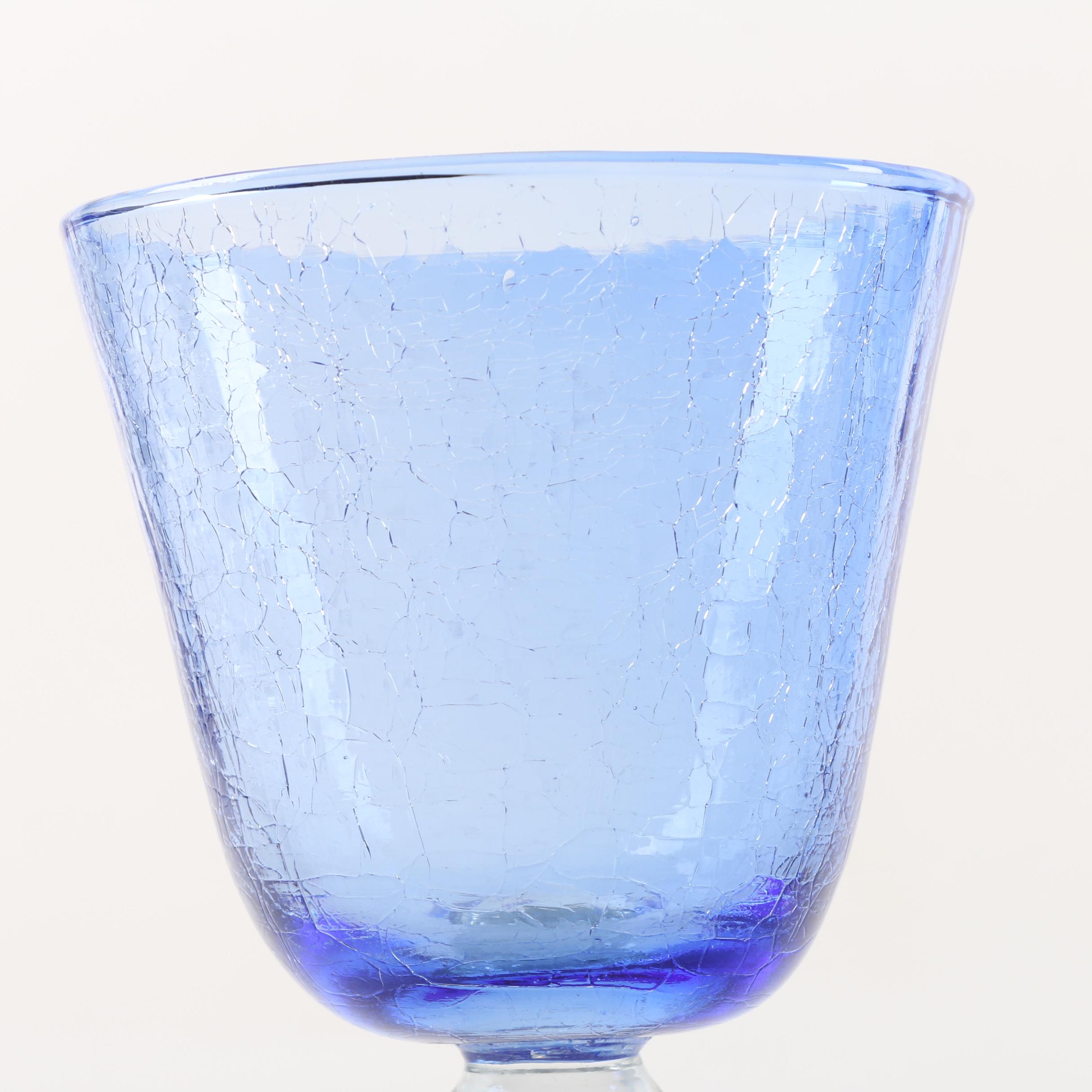 Blue Crackle Glass Wine Goblets