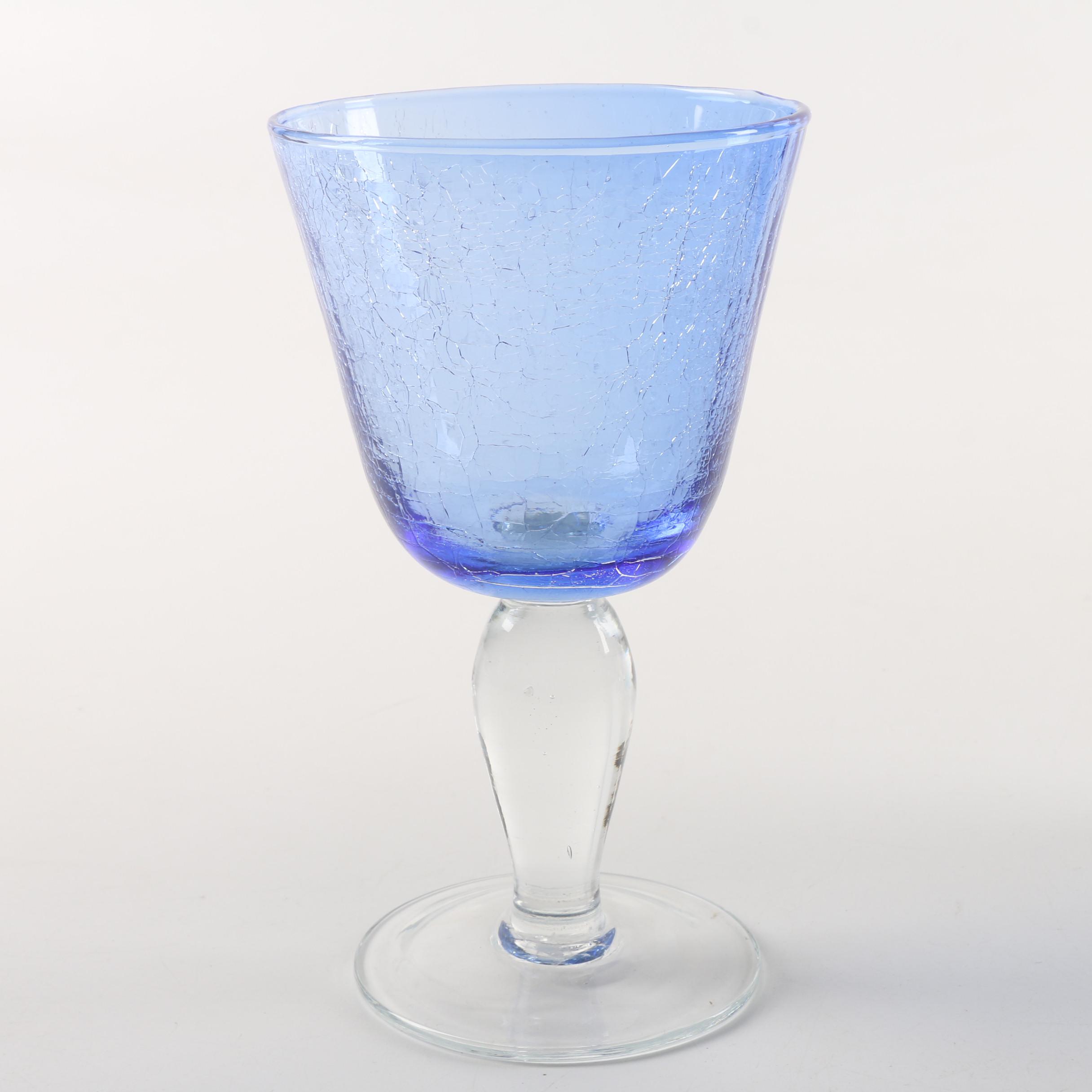 Blue Crackle Glass Wine Goblets