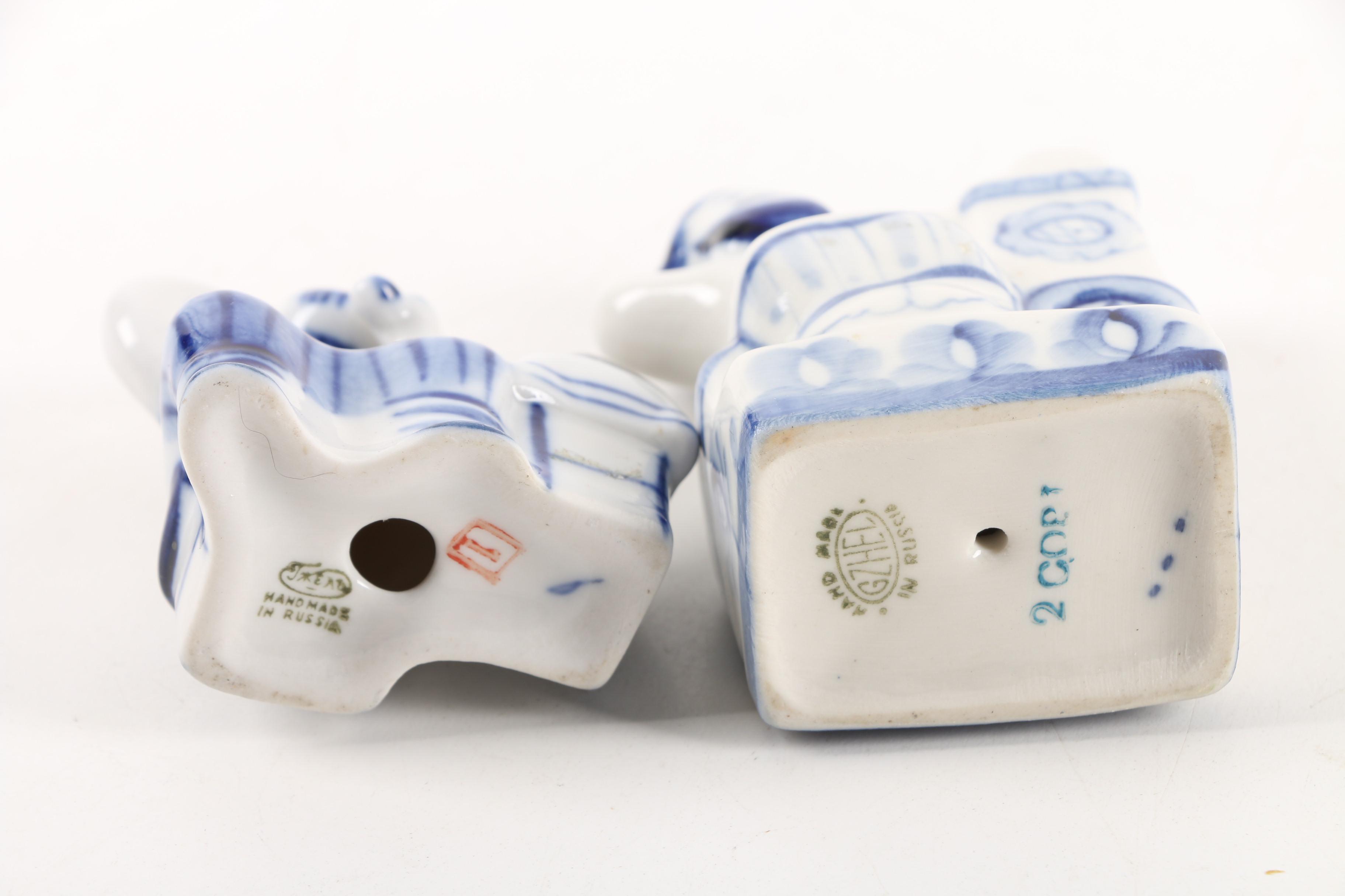 Vintage Russian Gzhel and Kewpie Style Ceramic Figurines