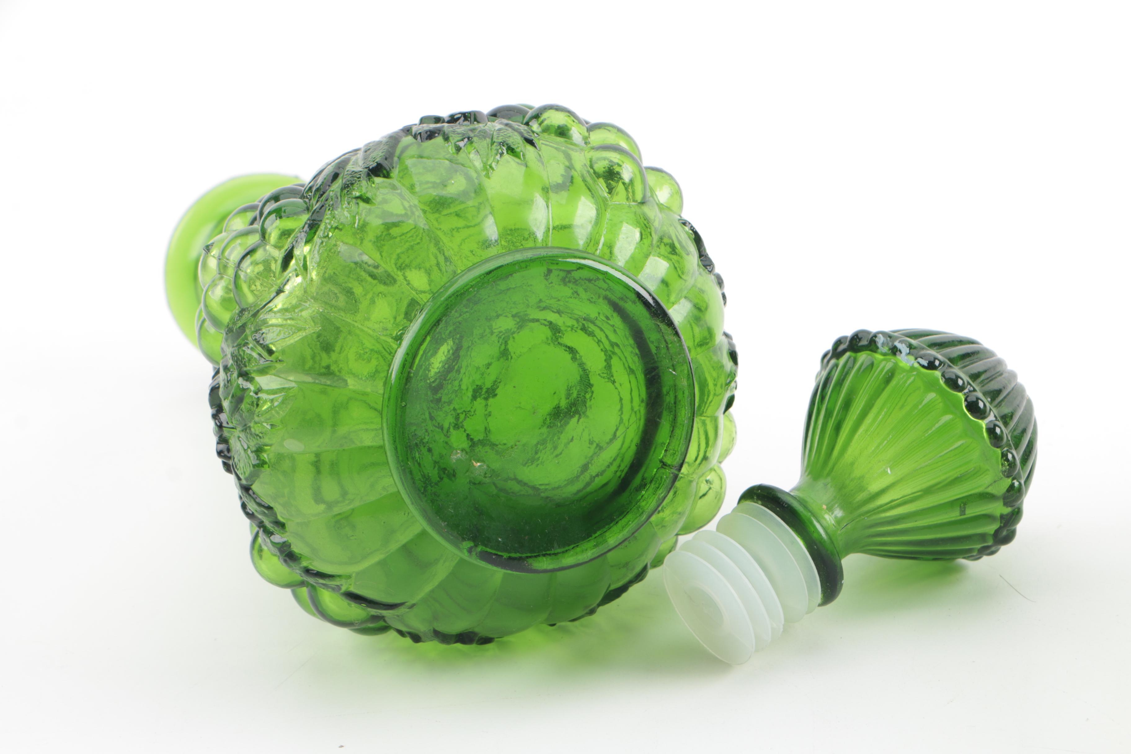 Vintage Imperial Glass "Vintage Grape Verde Green" Decanter and Tumblers