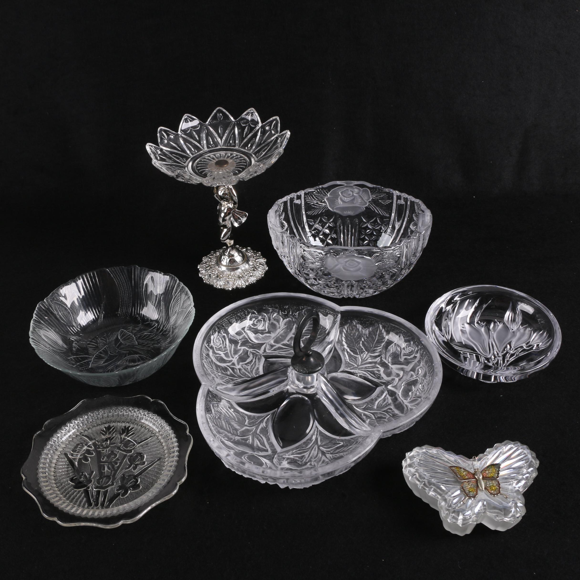 Floral and Figural Glass Tableware and Trinket Box