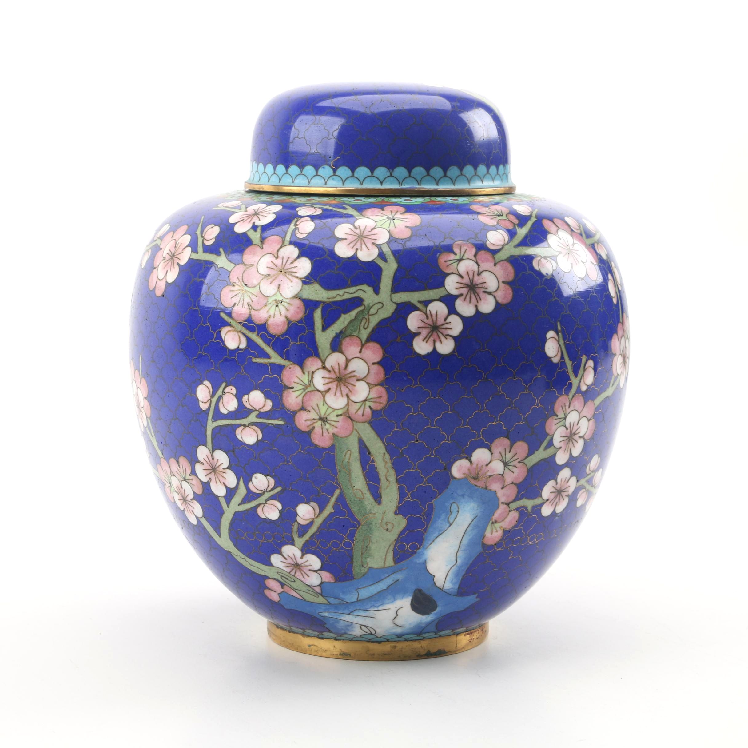 Chinese Plum Blossom Cloisonné Ginger Jar