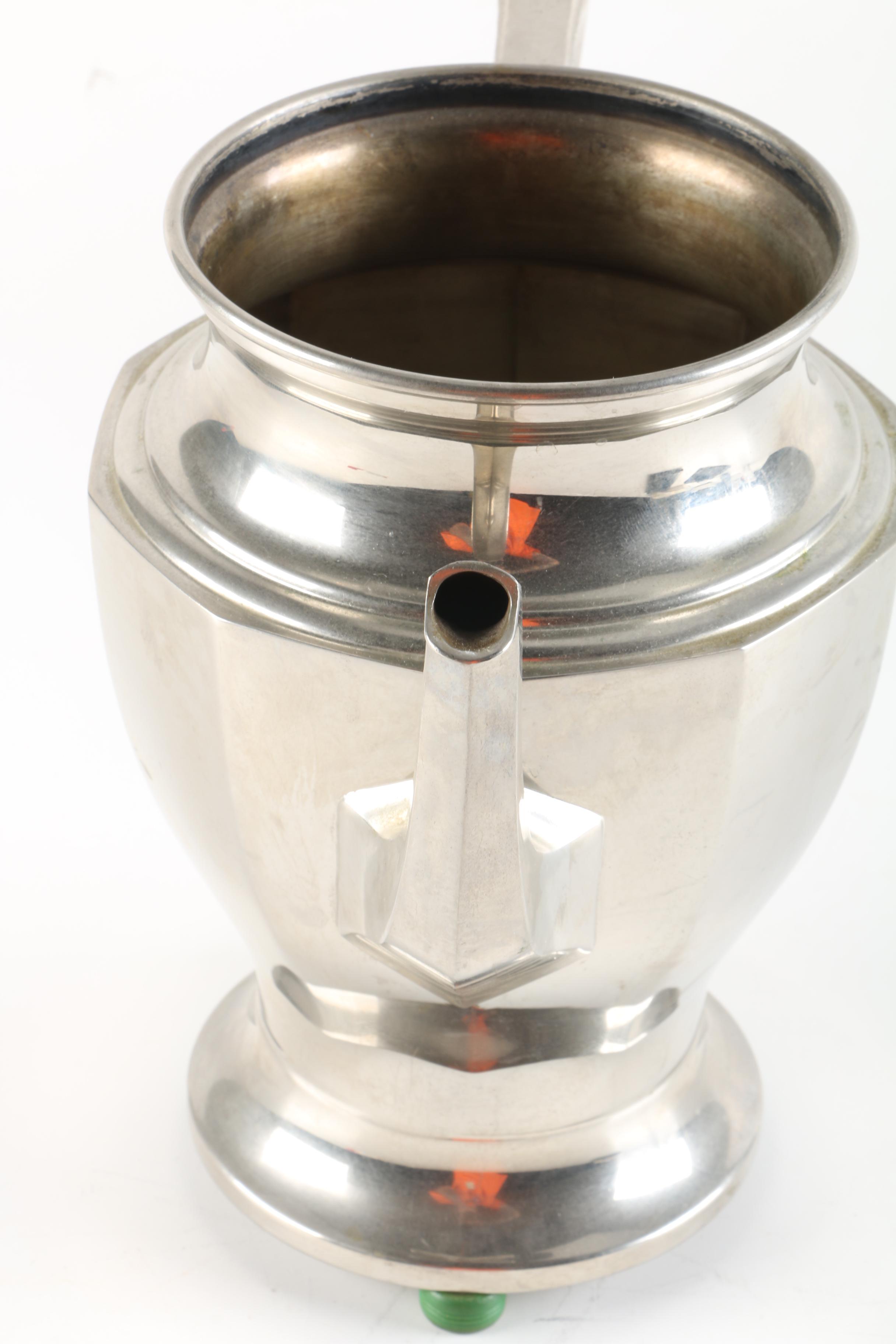 Vintage Universal Electric Silver-Toned Coffee Pot with Creamer and Sugar Bowl