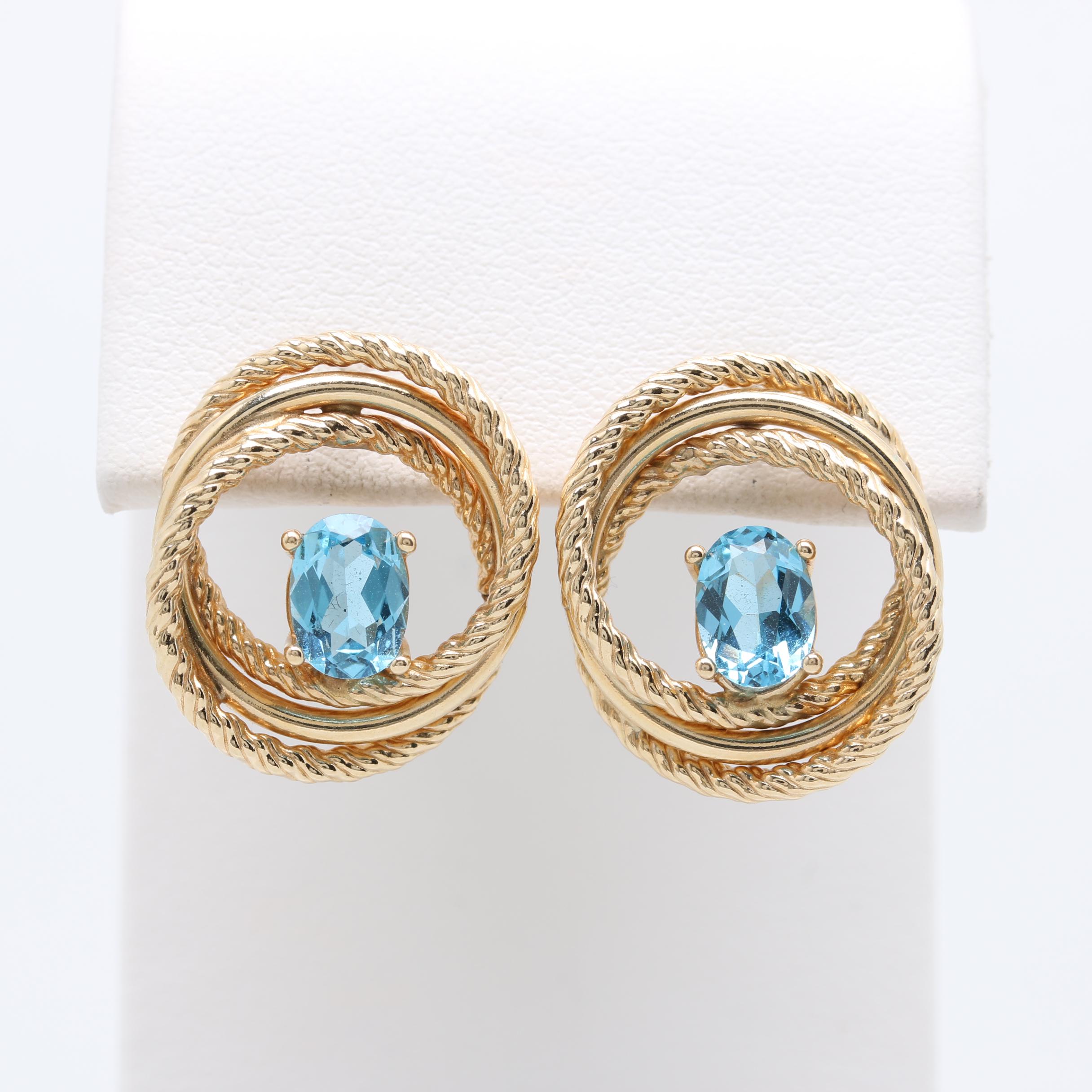 14K Yellow Gold Blue Topaz Earrings