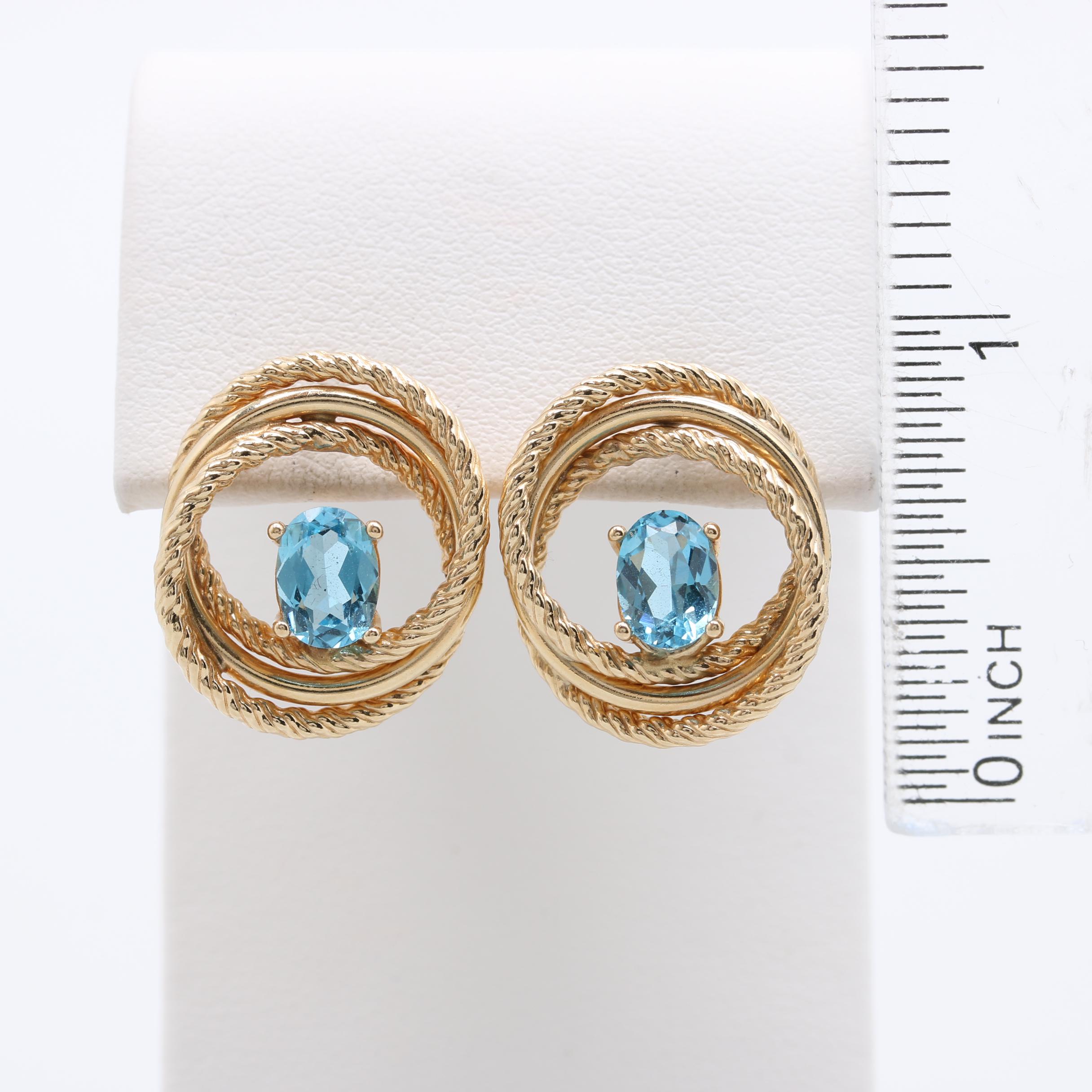 14K Yellow Gold Blue Topaz Earrings