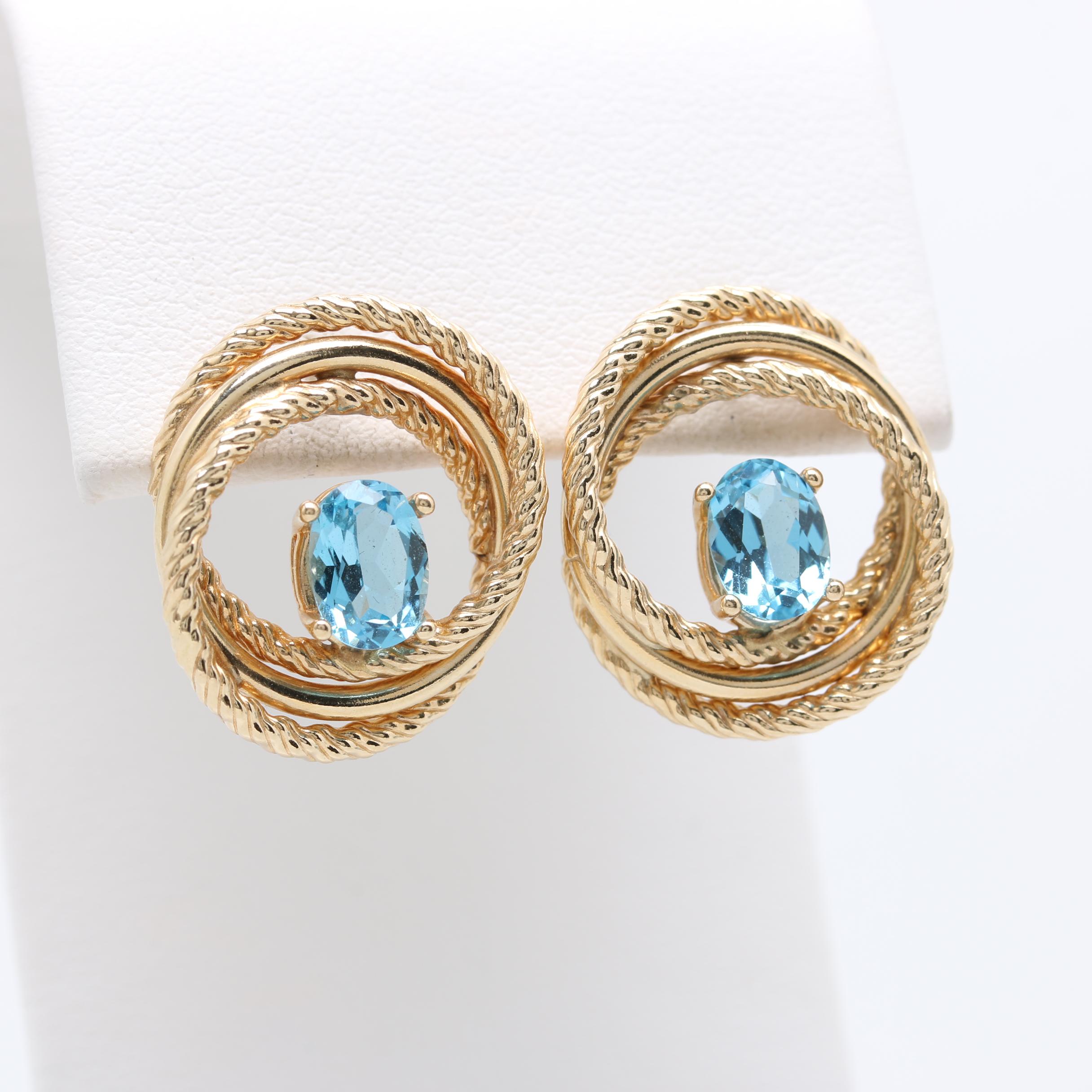 14K Yellow Gold Blue Topaz Earrings